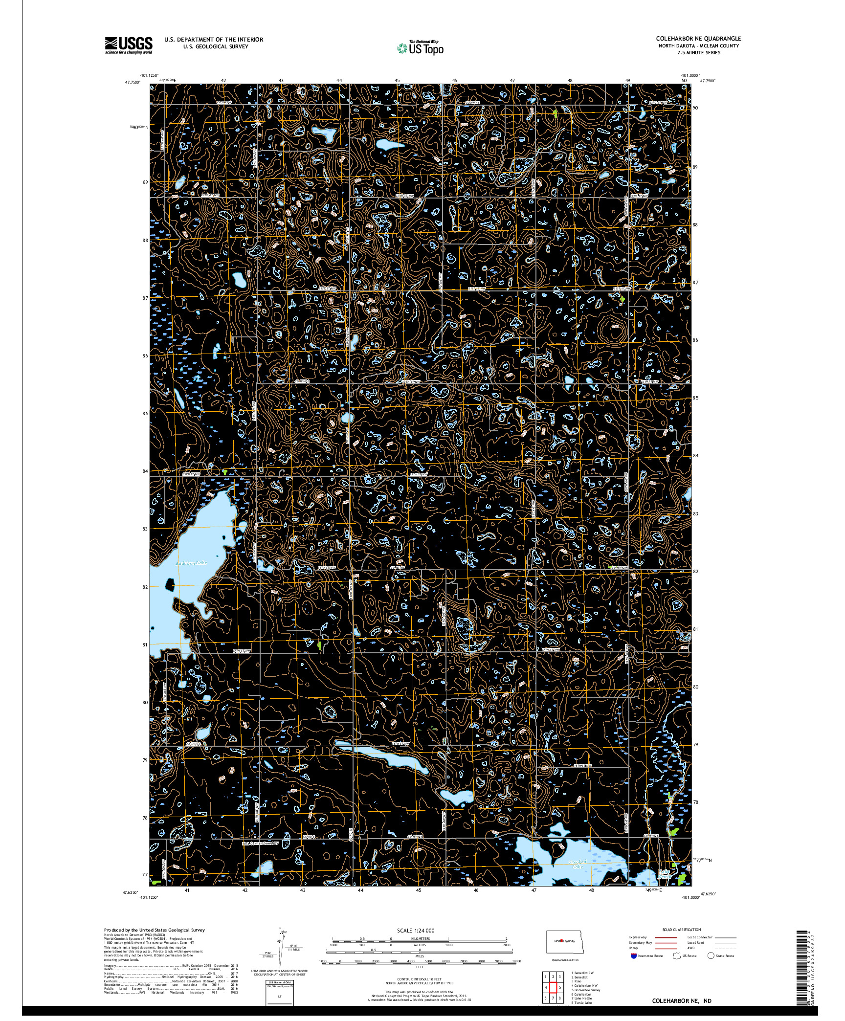 USGS US TOPO 7.5-MINUTE MAP FOR COLEHARBOR NE, ND 2018