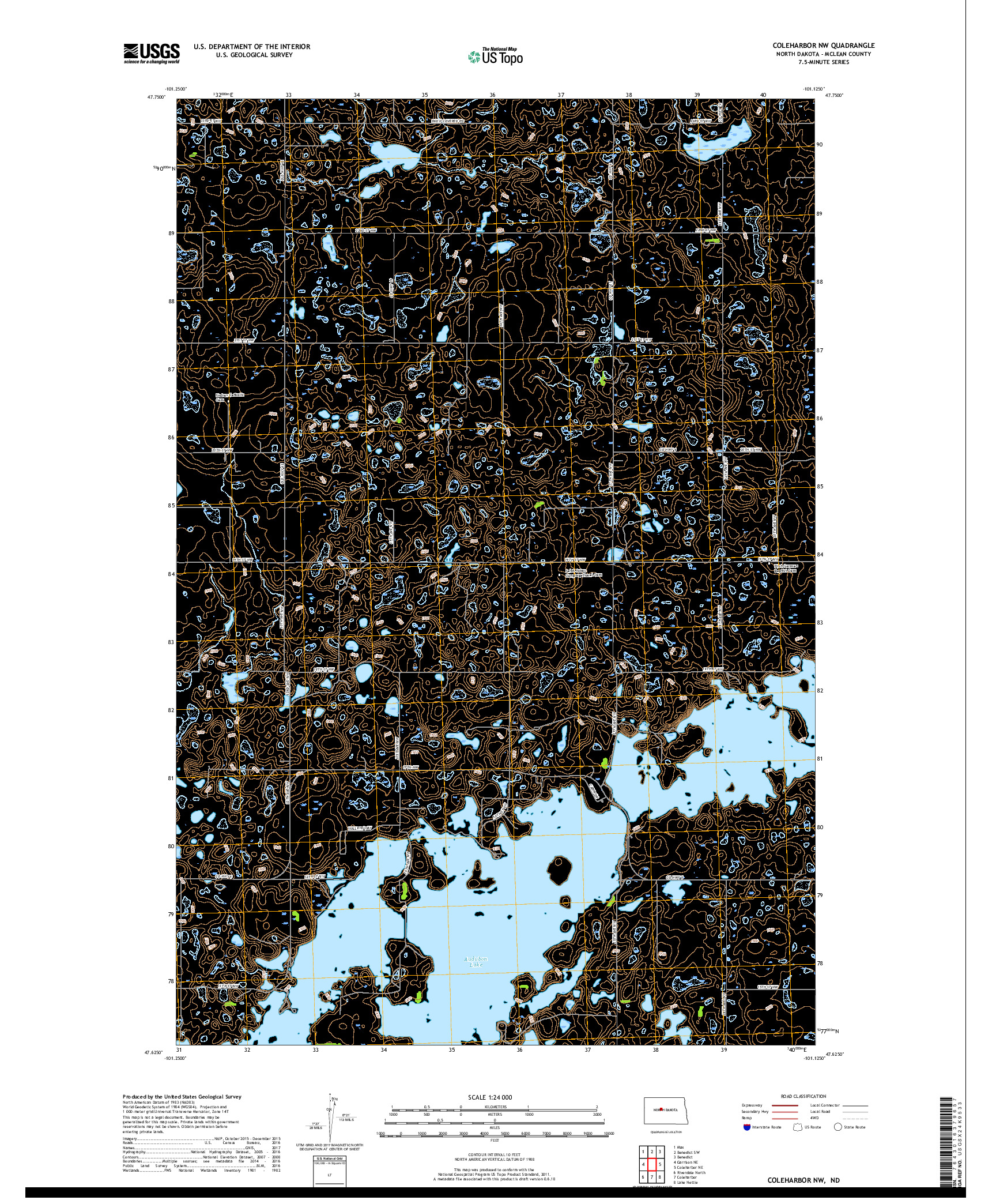 USGS US TOPO 7.5-MINUTE MAP FOR COLEHARBOR NW, ND 2018