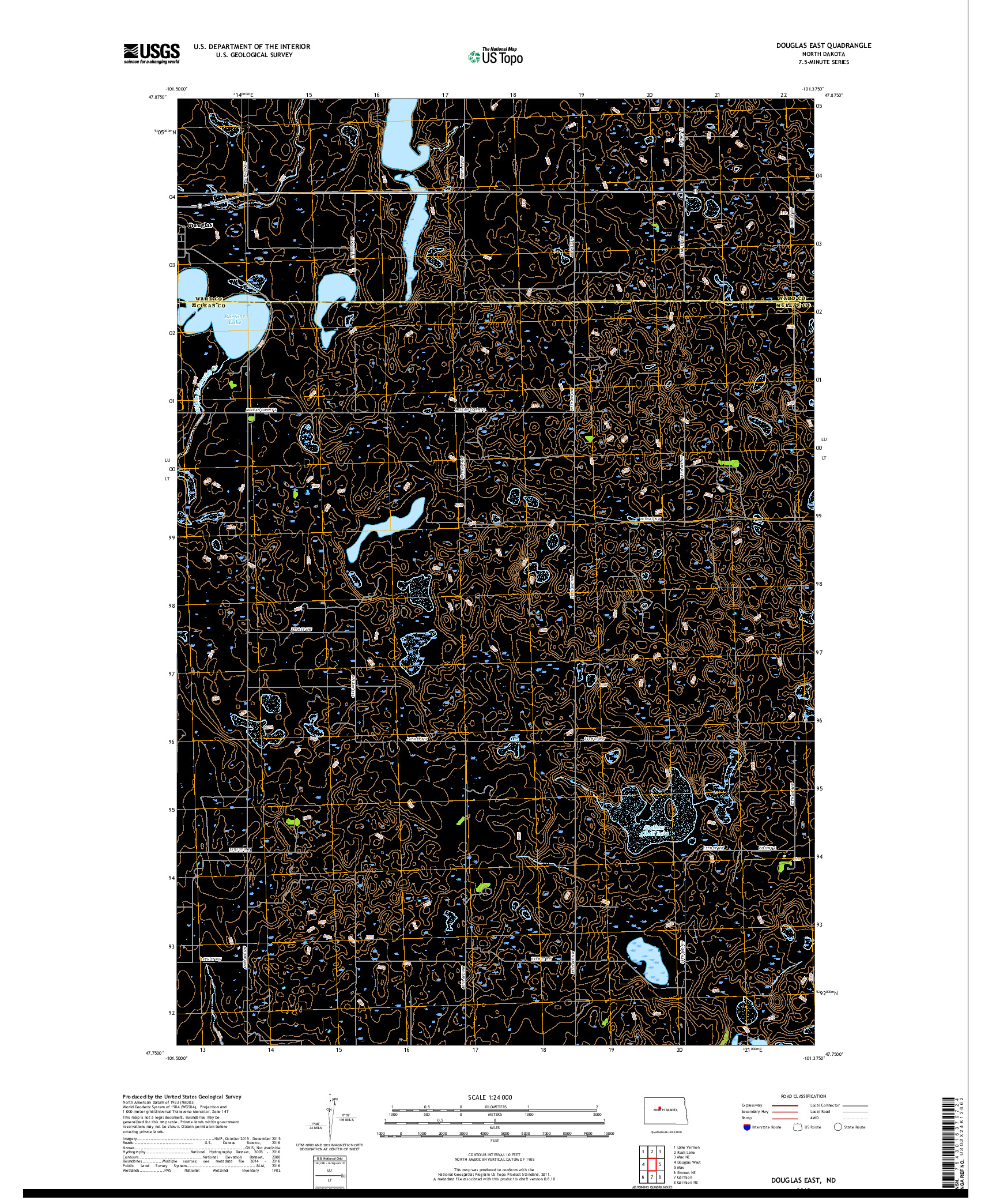 USGS US TOPO 7.5-MINUTE MAP FOR DOUGLAS EAST, ND 2018