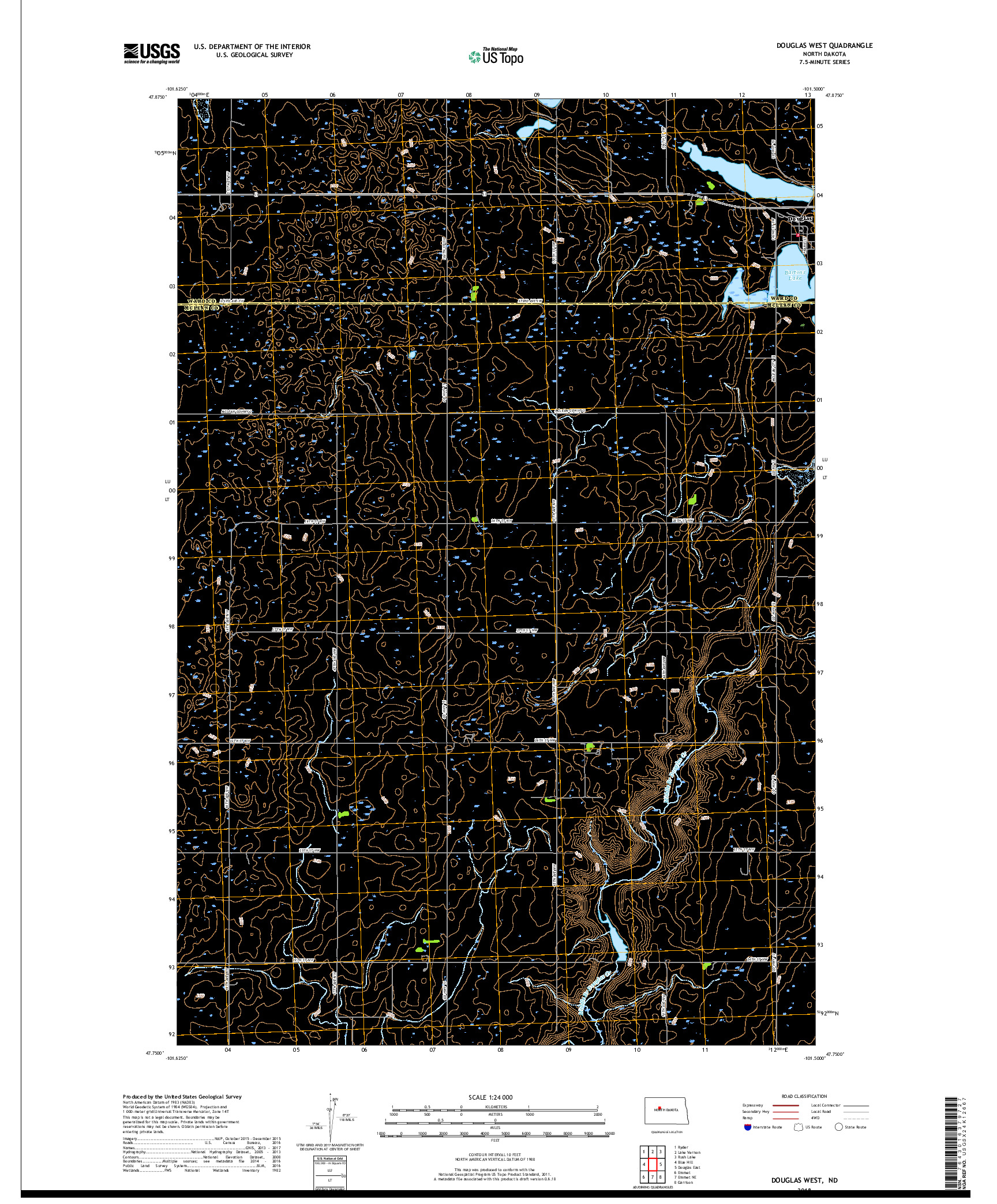 USGS US TOPO 7.5-MINUTE MAP FOR DOUGLAS WEST, ND 2018