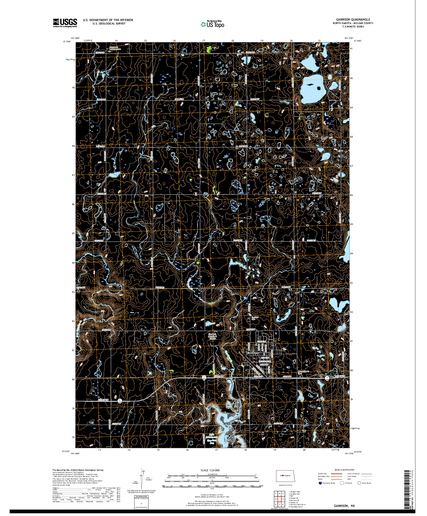 USGS US TOPO 7.5-MINUTE MAP FOR GARRISON, ND 2018