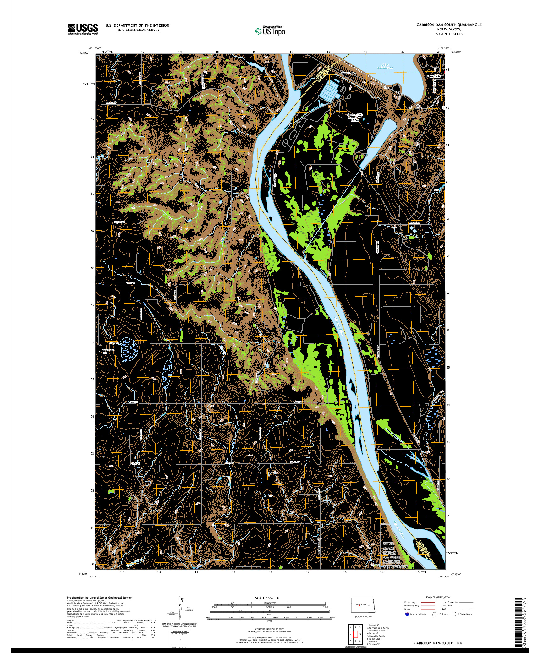 USGS US TOPO 7.5-MINUTE MAP FOR GARRISON DAM SOUTH, ND 2018