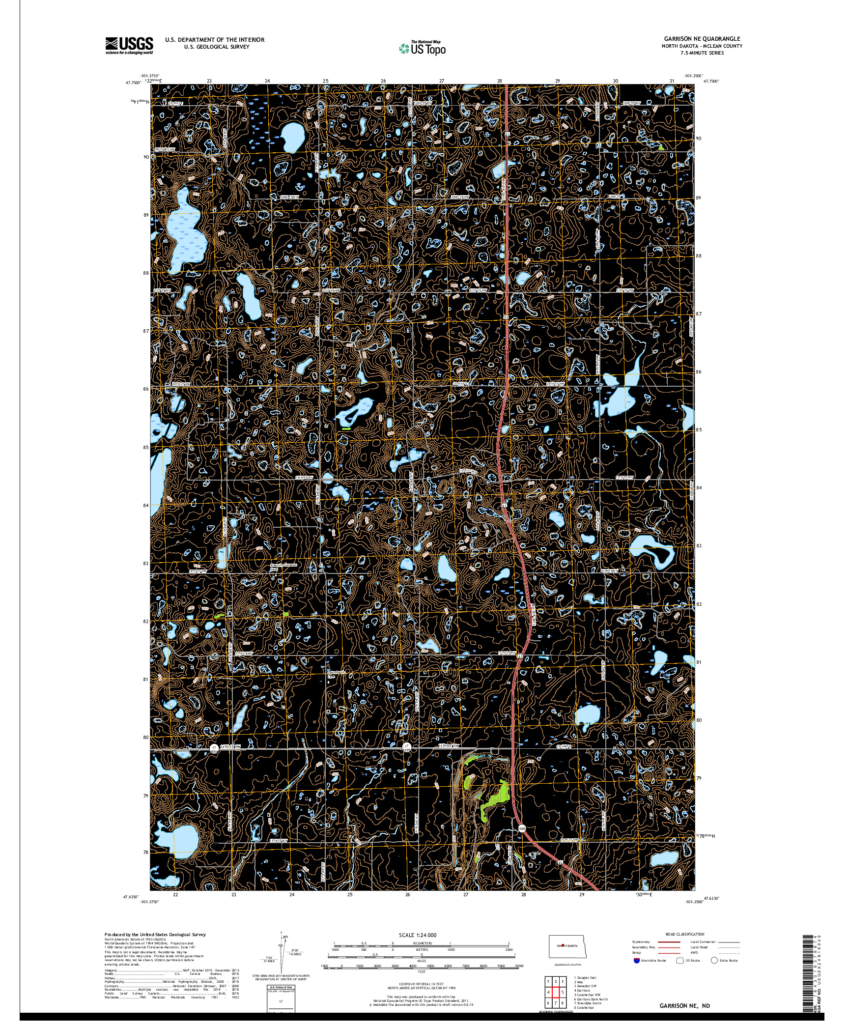USGS US TOPO 7.5-MINUTE MAP FOR GARRISON NE, ND 2018