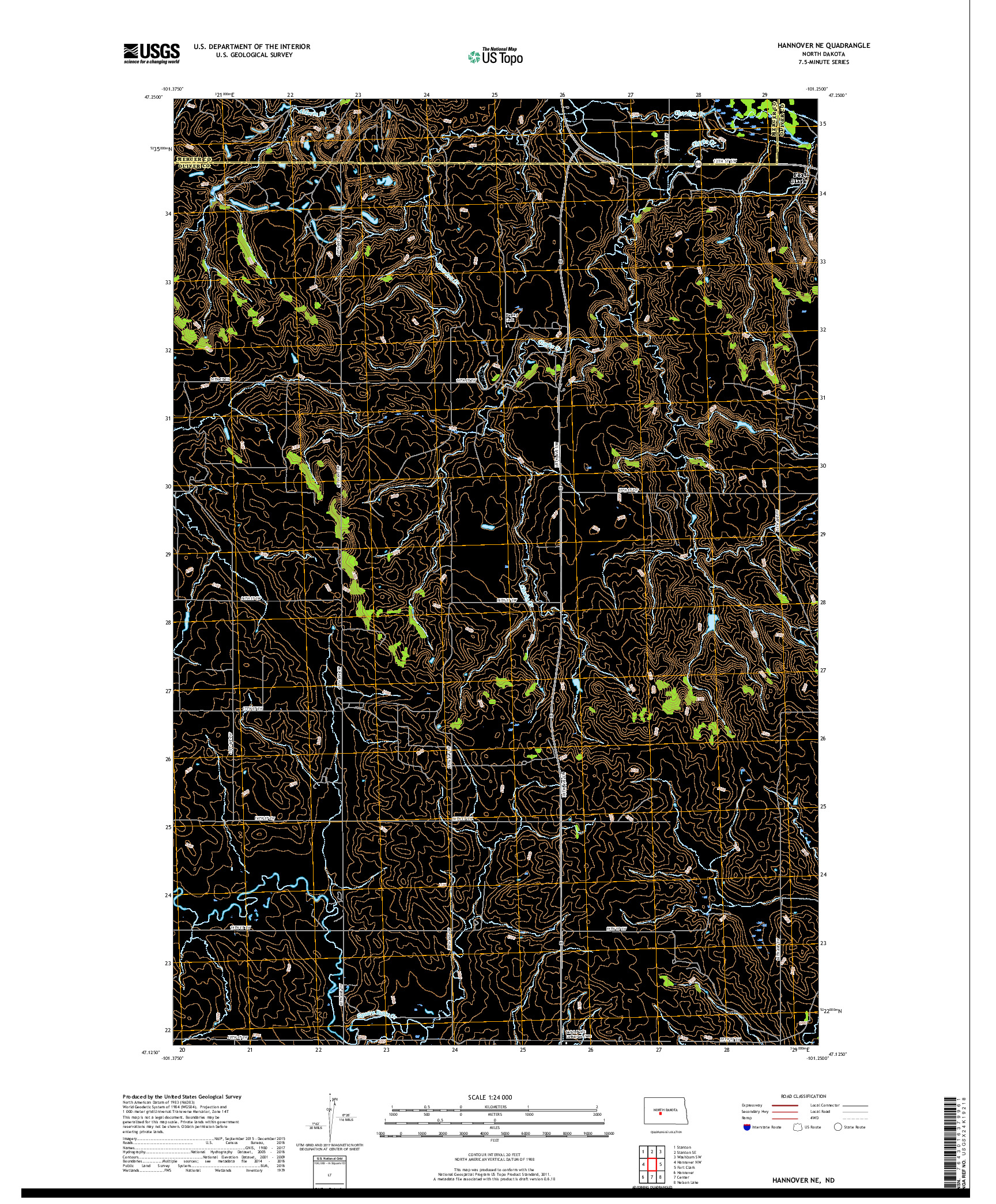 USGS US TOPO 7.5-MINUTE MAP FOR HANNOVER NE, ND 2018