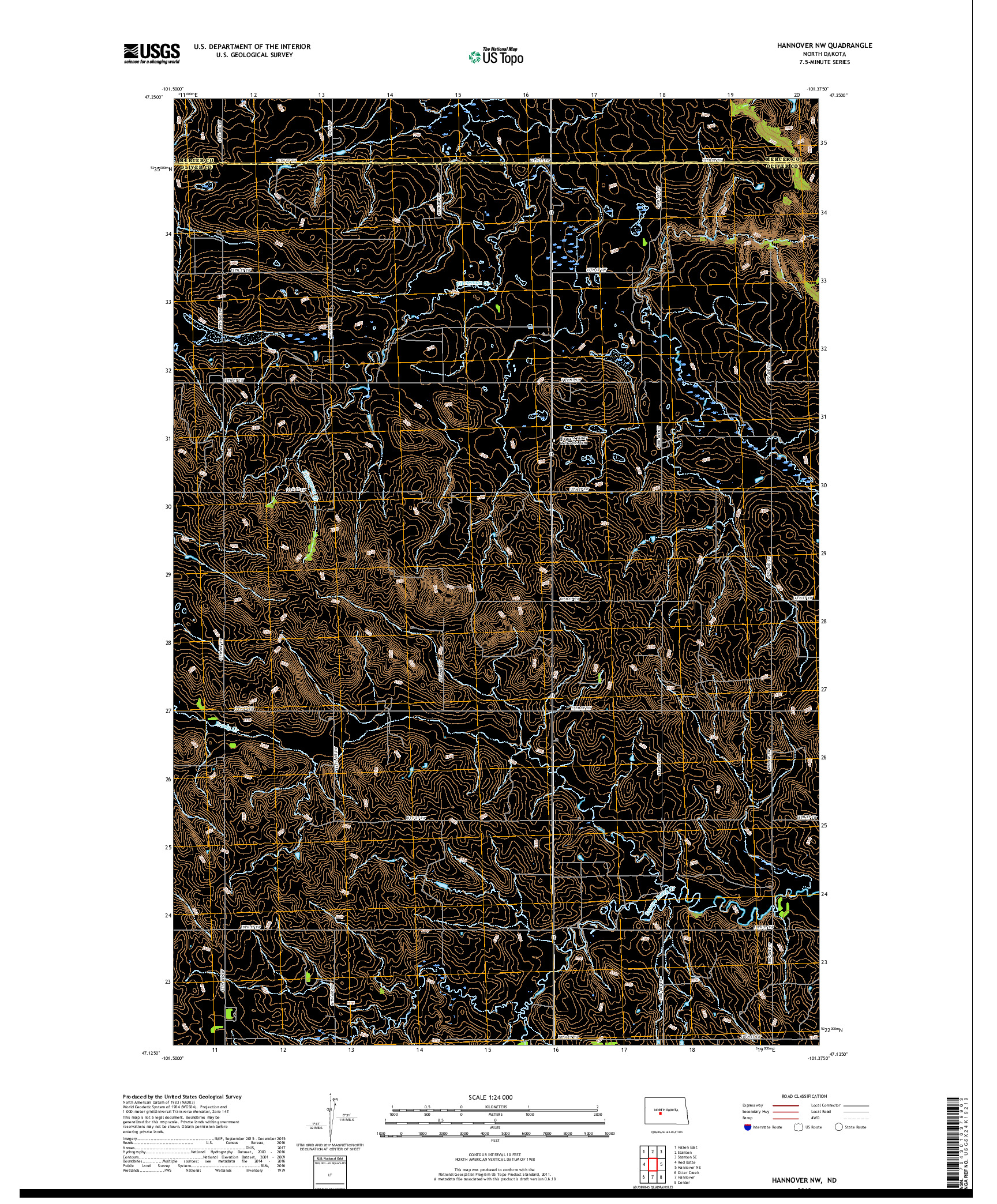 USGS US TOPO 7.5-MINUTE MAP FOR HANNOVER NW, ND 2018