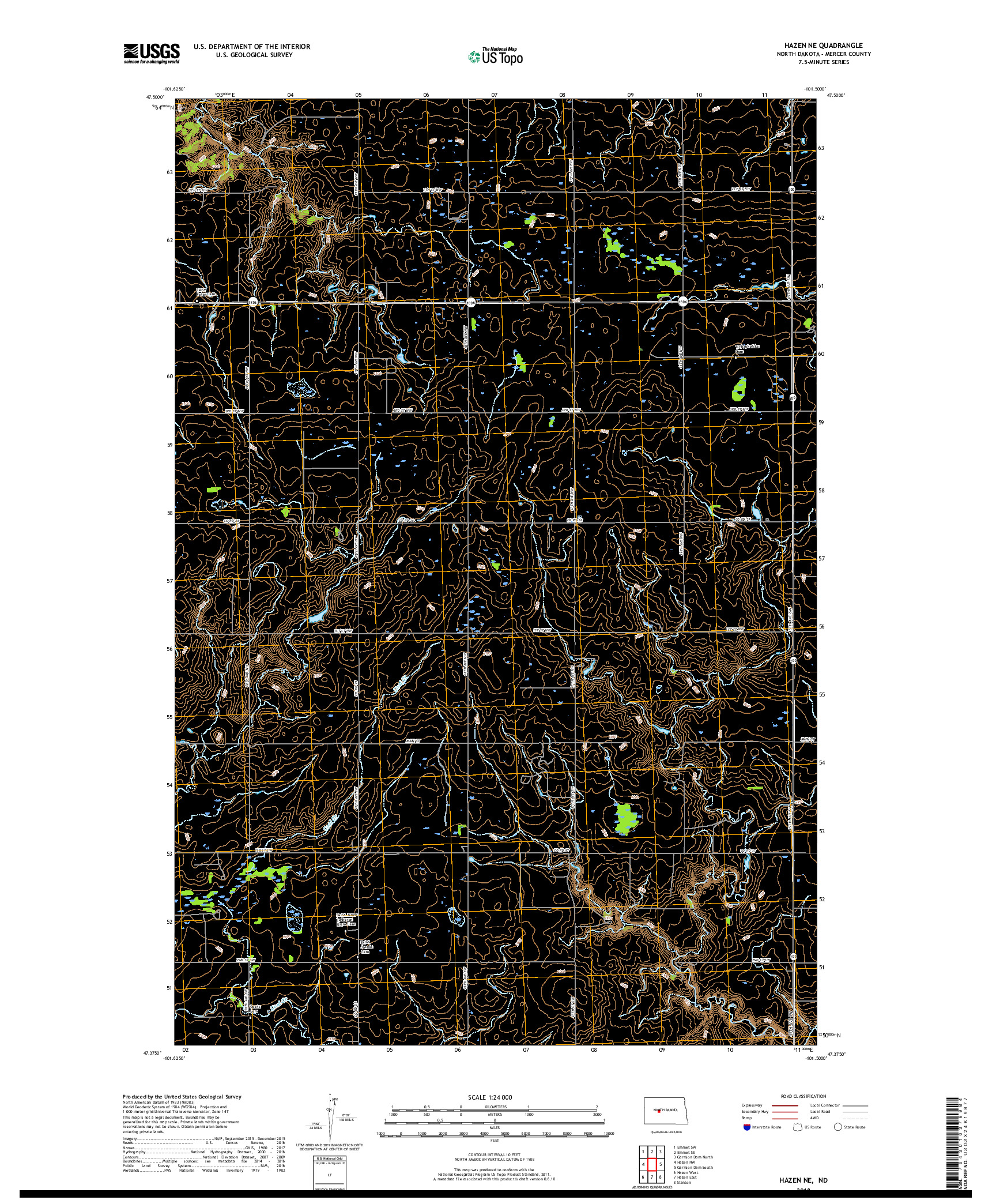 USGS US TOPO 7.5-MINUTE MAP FOR HAZEN NE, ND 2018