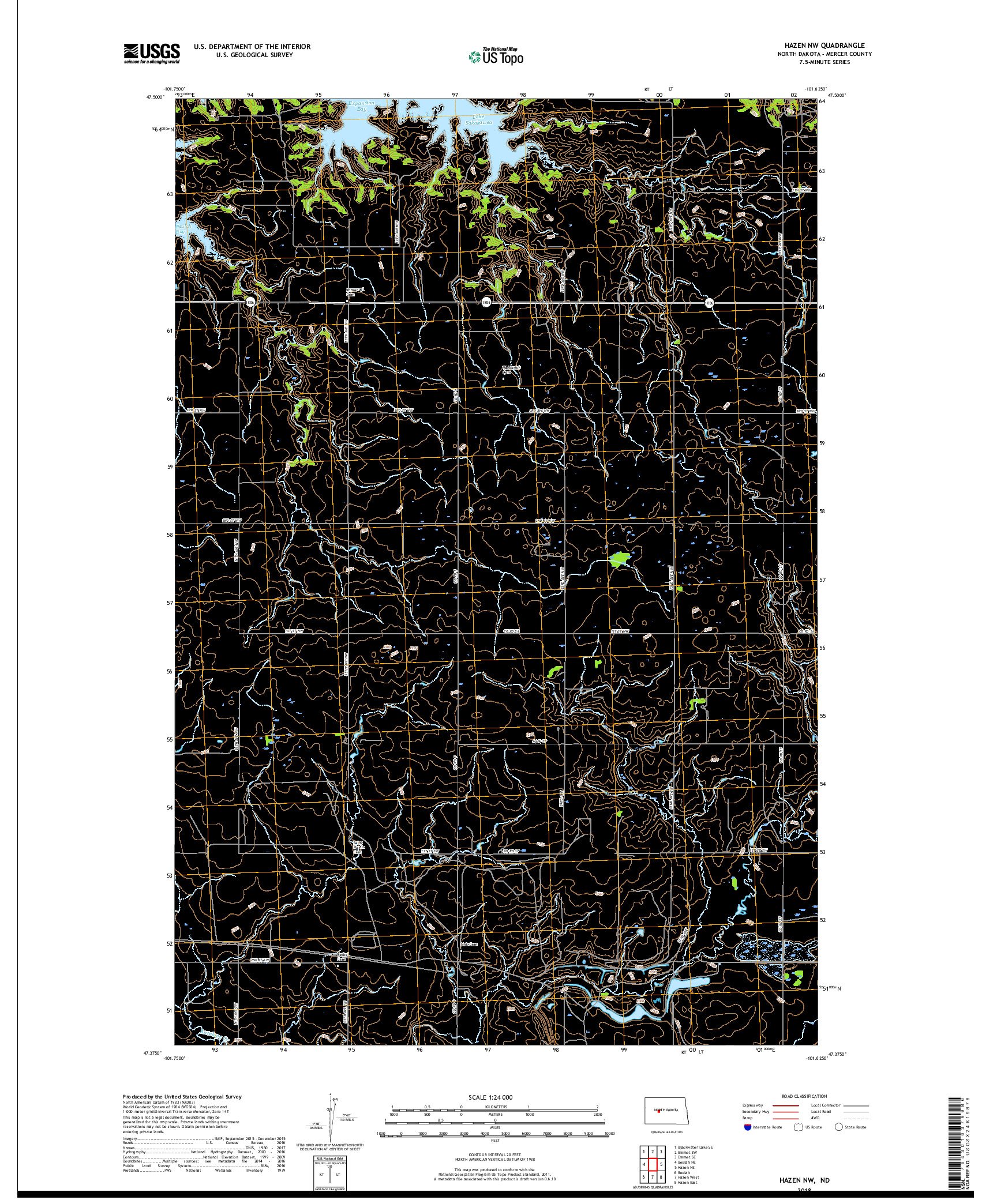 USGS US TOPO 7.5-MINUTE MAP FOR HAZEN NW, ND 2018