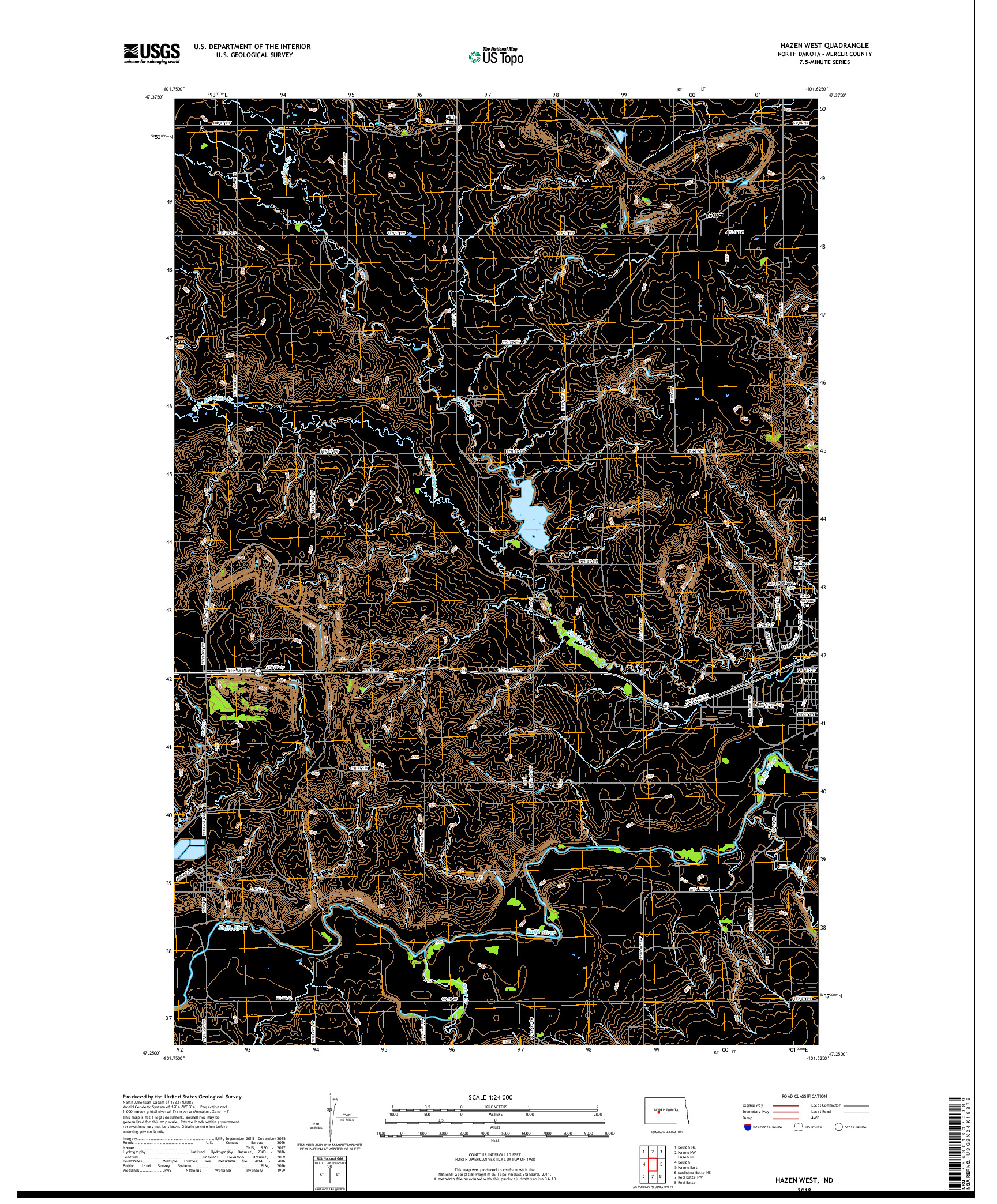 USGS US TOPO 7.5-MINUTE MAP FOR HAZEN WEST, ND 2018