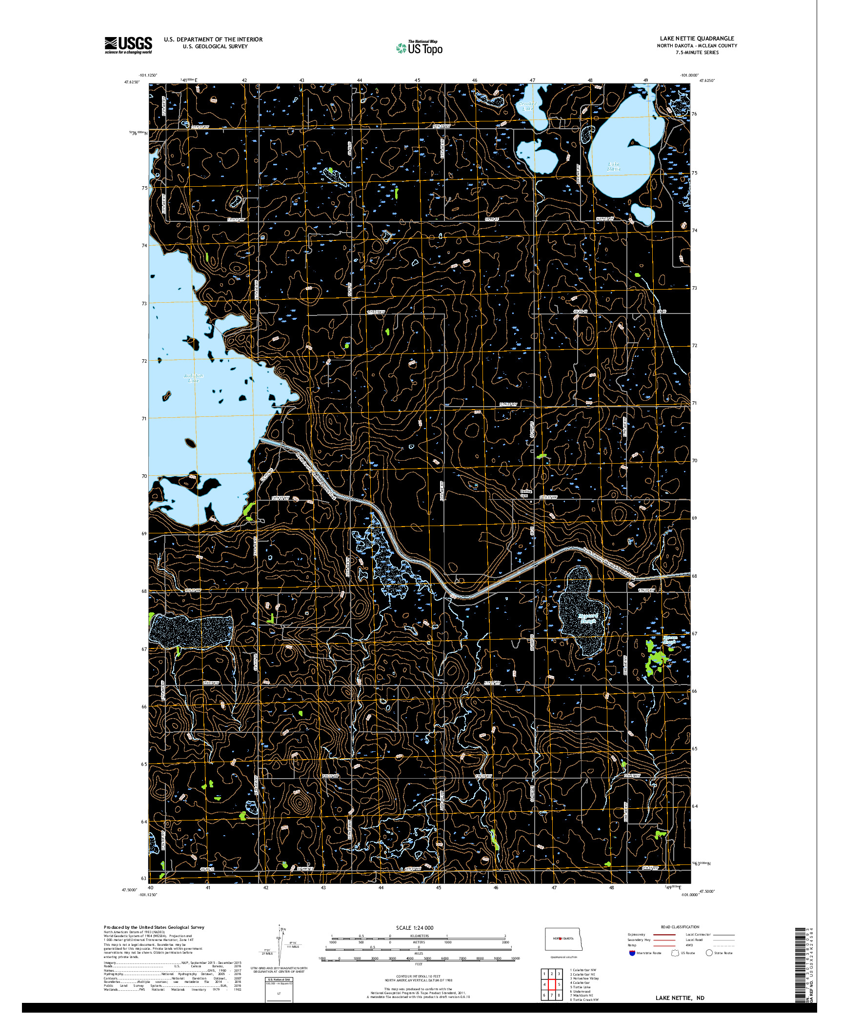 USGS US TOPO 7.5-MINUTE MAP FOR LAKE NETTIE, ND 2018