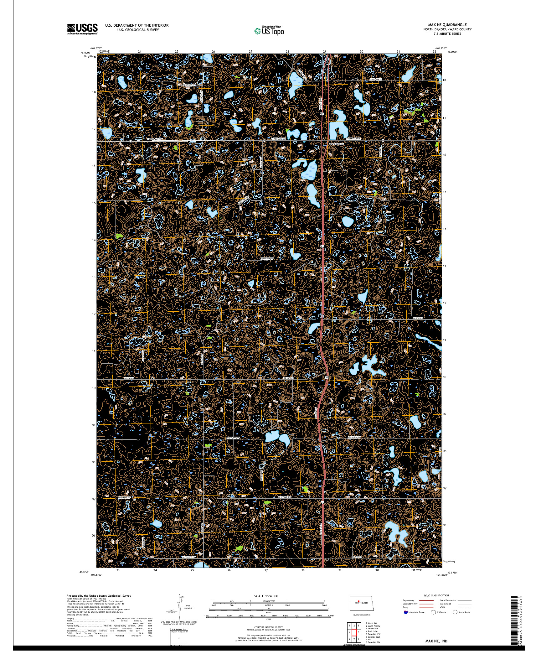 USGS US TOPO 7.5-MINUTE MAP FOR MAX NE, ND 2018