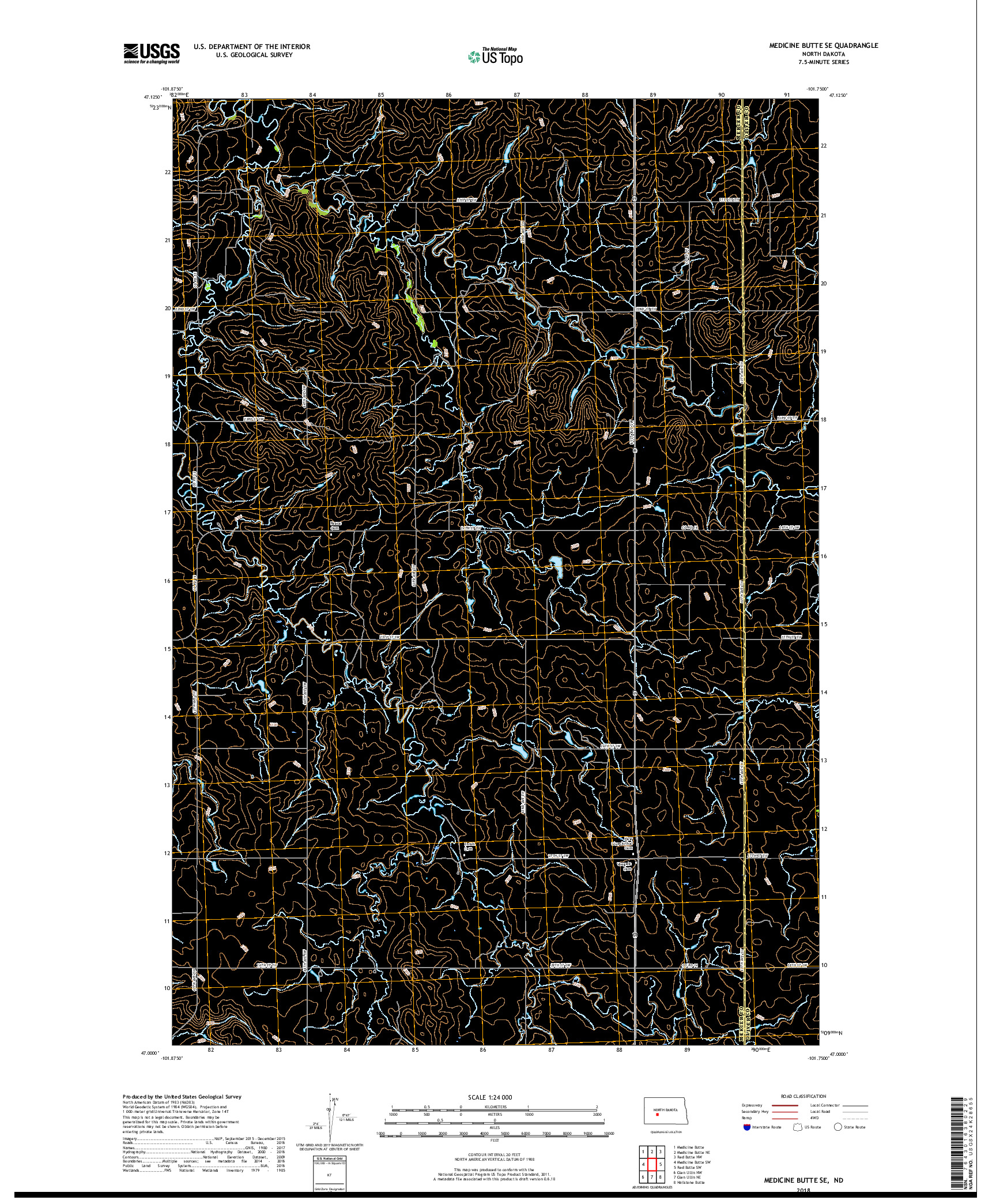 USGS US TOPO 7.5-MINUTE MAP FOR MEDICINE BUTTE SE, ND 2018