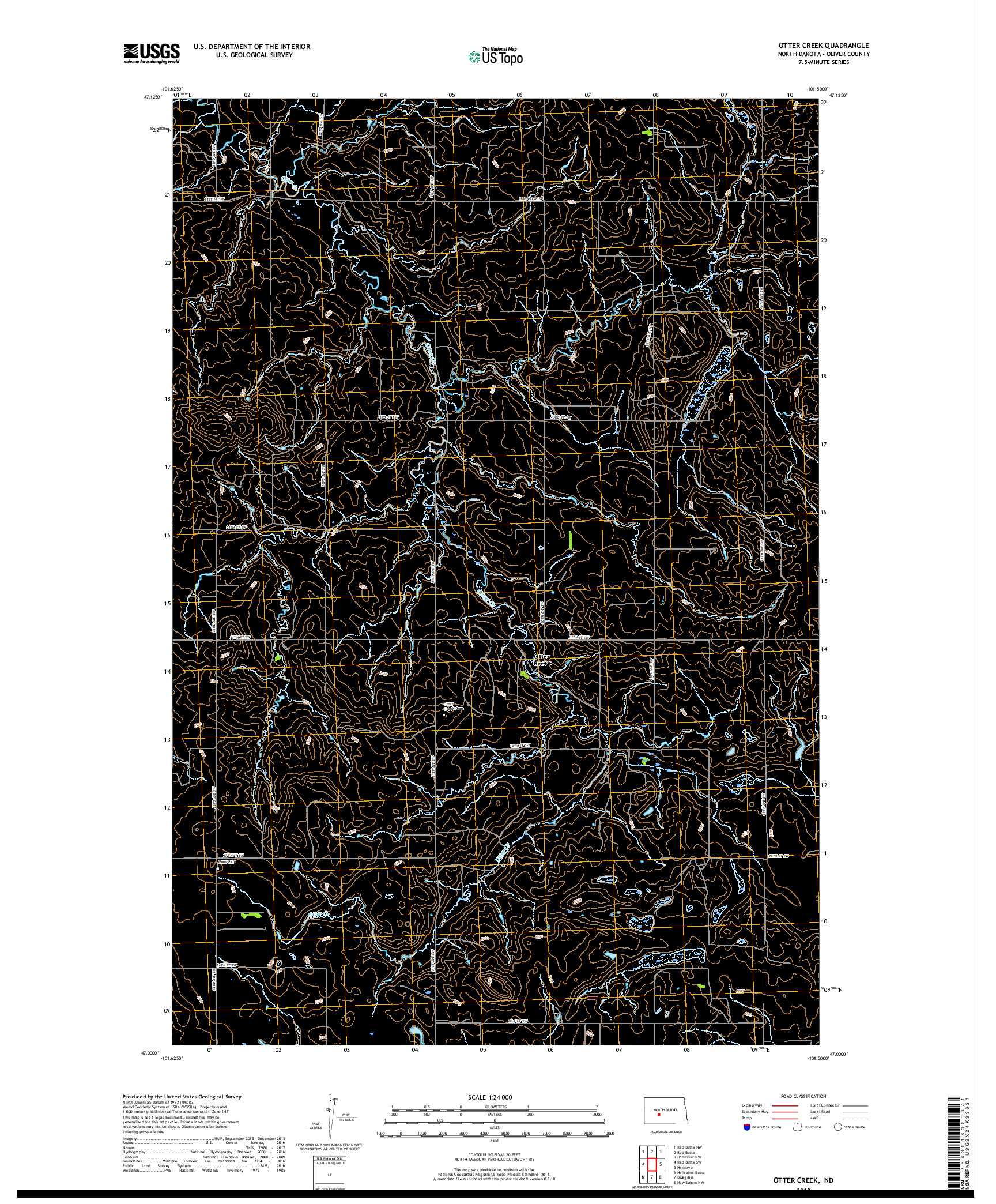 USGS US TOPO 7.5-MINUTE MAP FOR OTTER CREEK, ND 2018