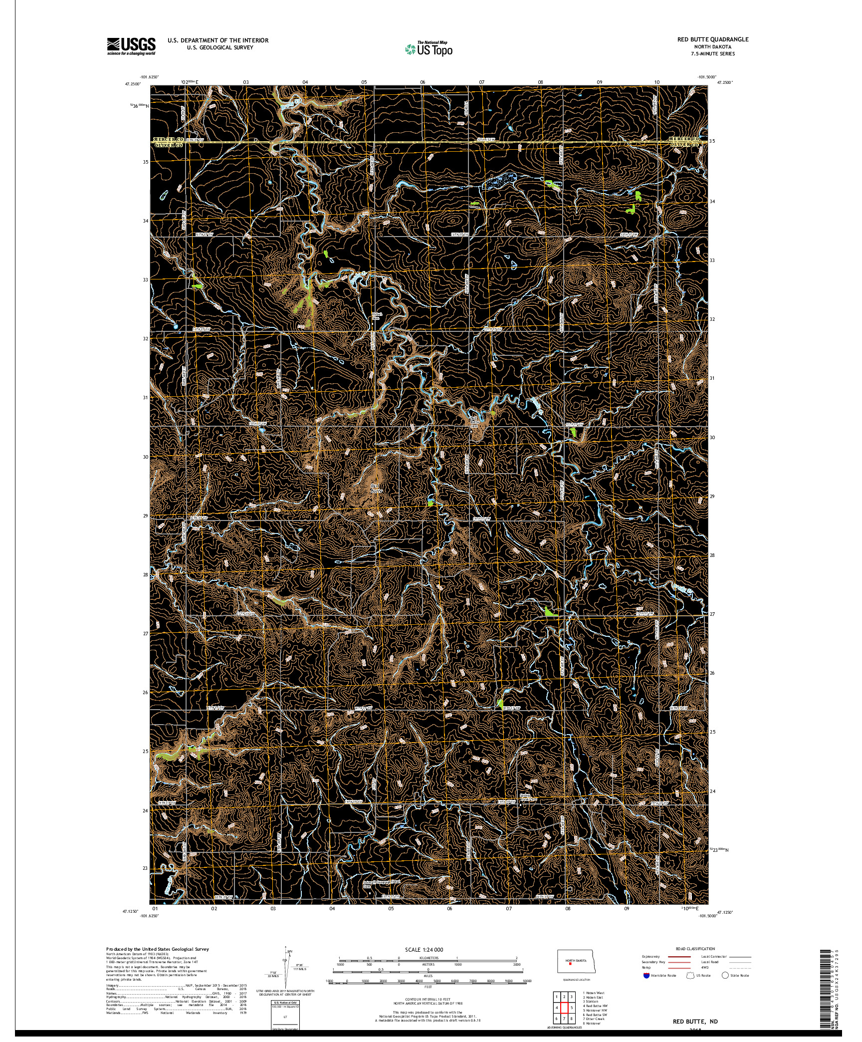 USGS US TOPO 7.5-MINUTE MAP FOR RED BUTTE, ND 2018