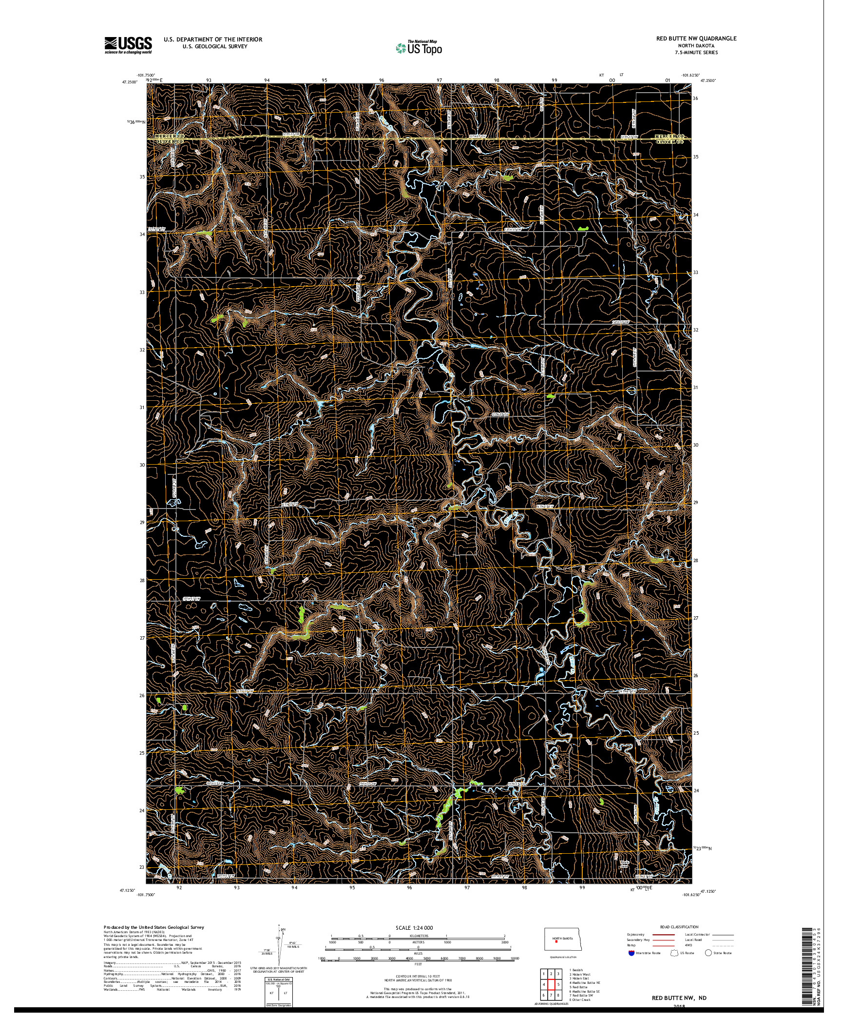 USGS US TOPO 7.5-MINUTE MAP FOR RED BUTTE NW, ND 2018