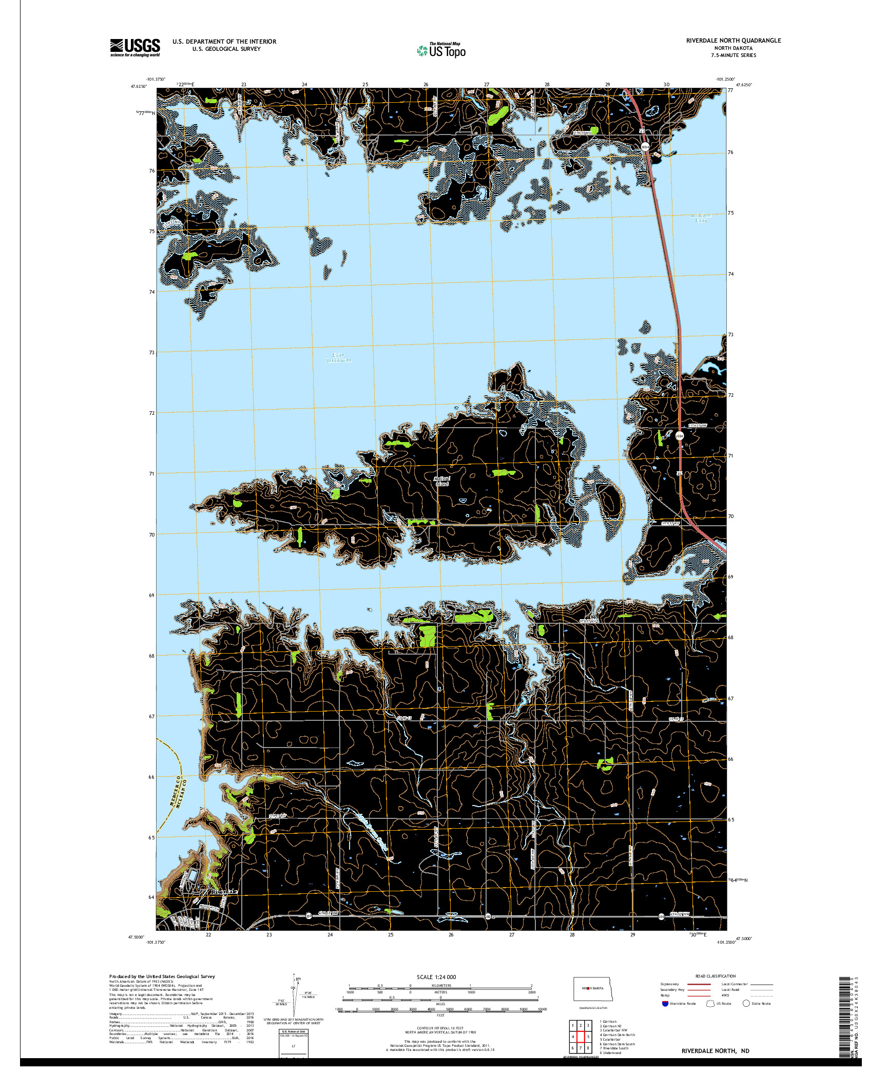 USGS US TOPO 7.5-MINUTE MAP FOR RIVERDALE NORTH, ND 2018
