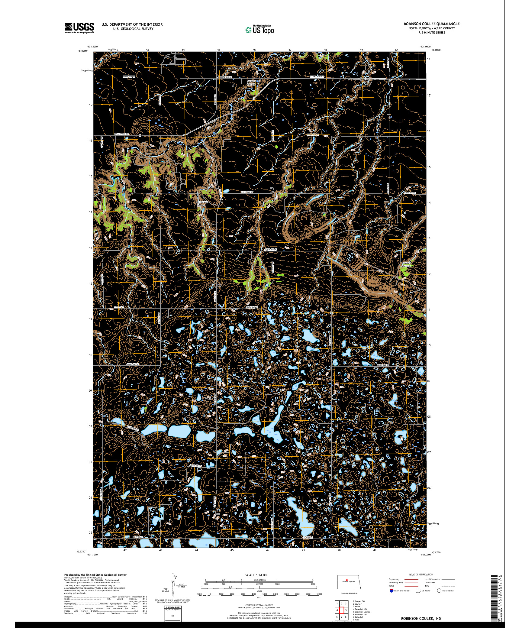 USGS US TOPO 7.5-MINUTE MAP FOR ROBINSON COULEE, ND 2018