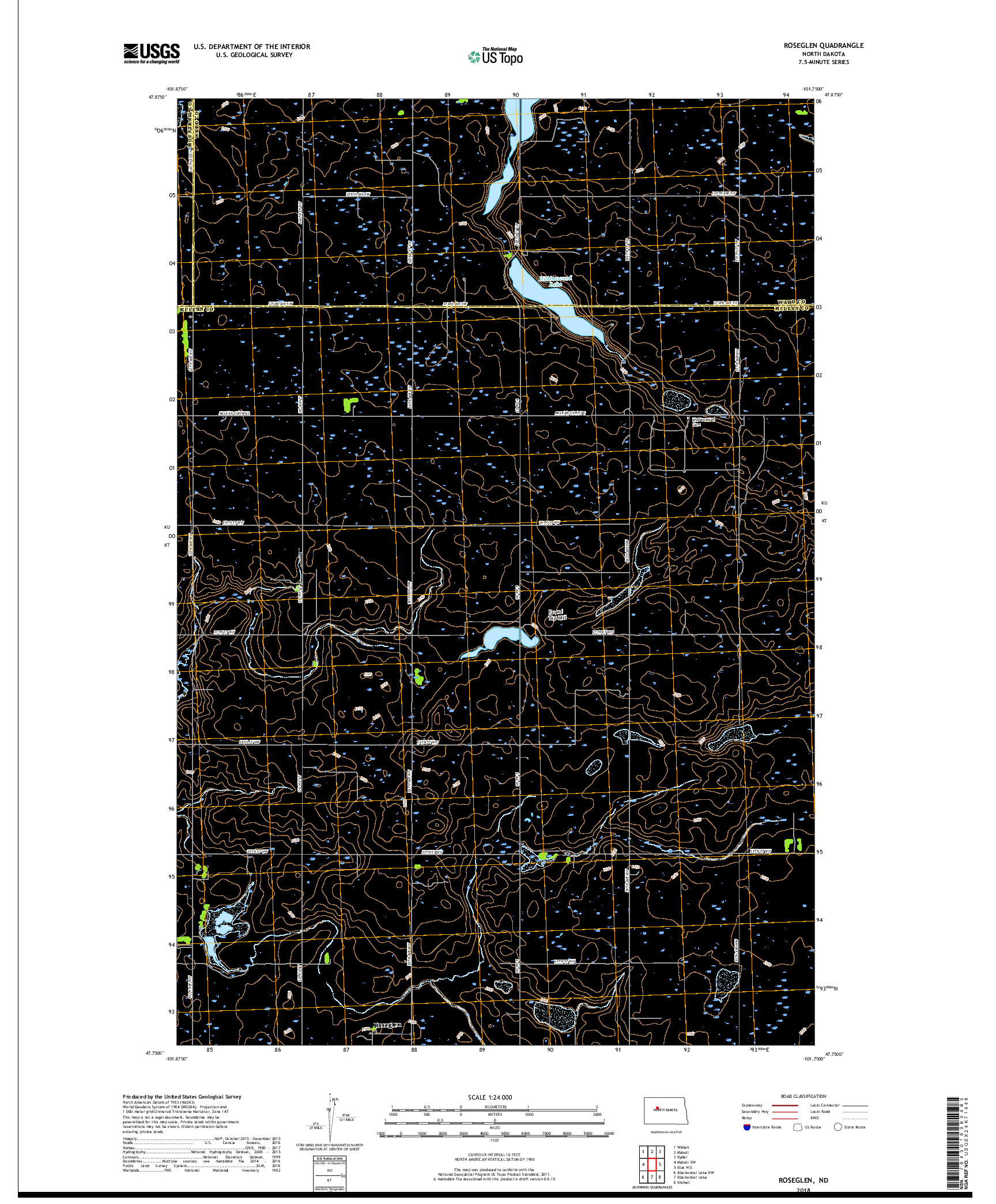 USGS US TOPO 7.5-MINUTE MAP FOR ROSEGLEN, ND 2018