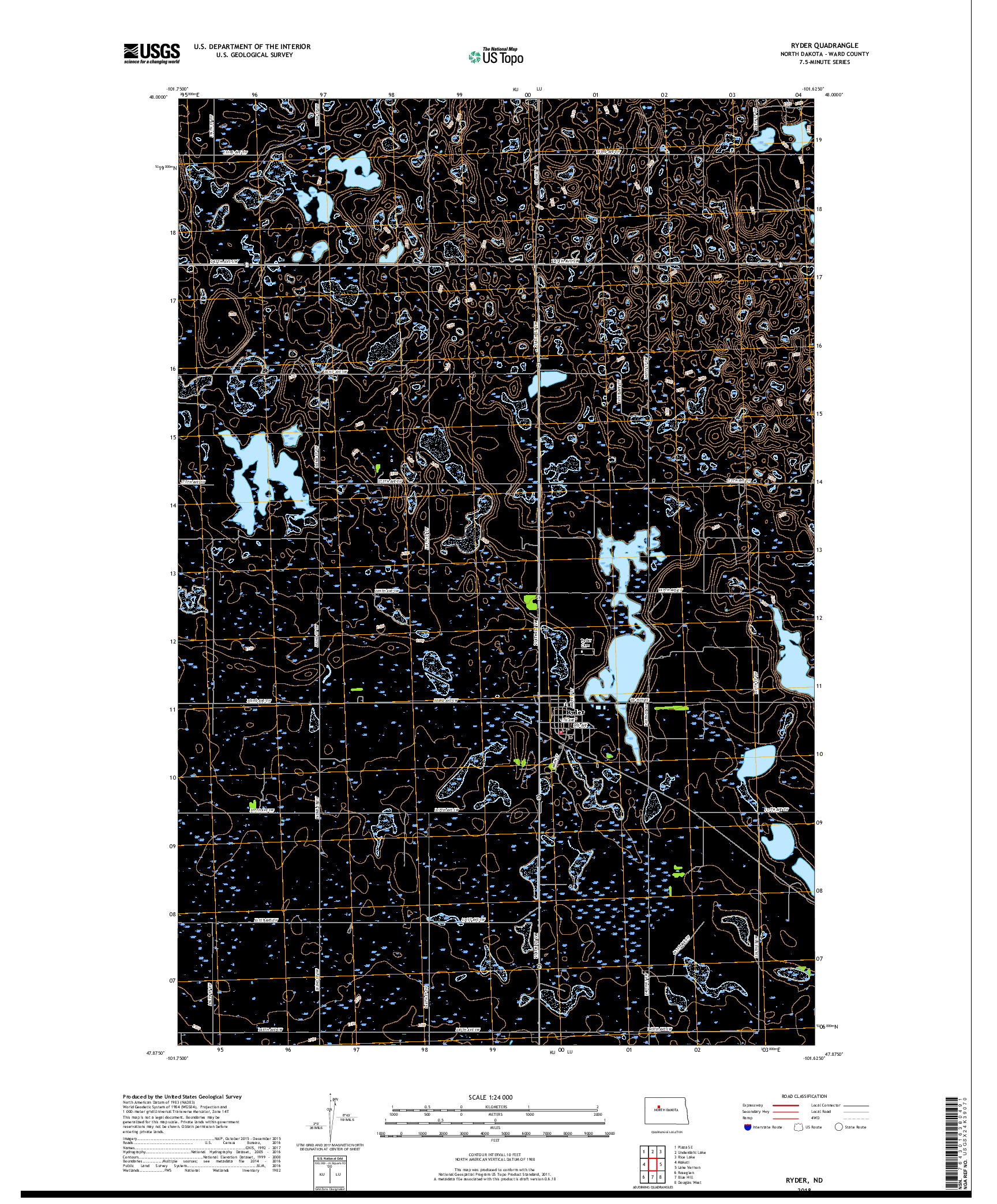 USGS US TOPO 7.5-MINUTE MAP FOR RYDER, ND 2018