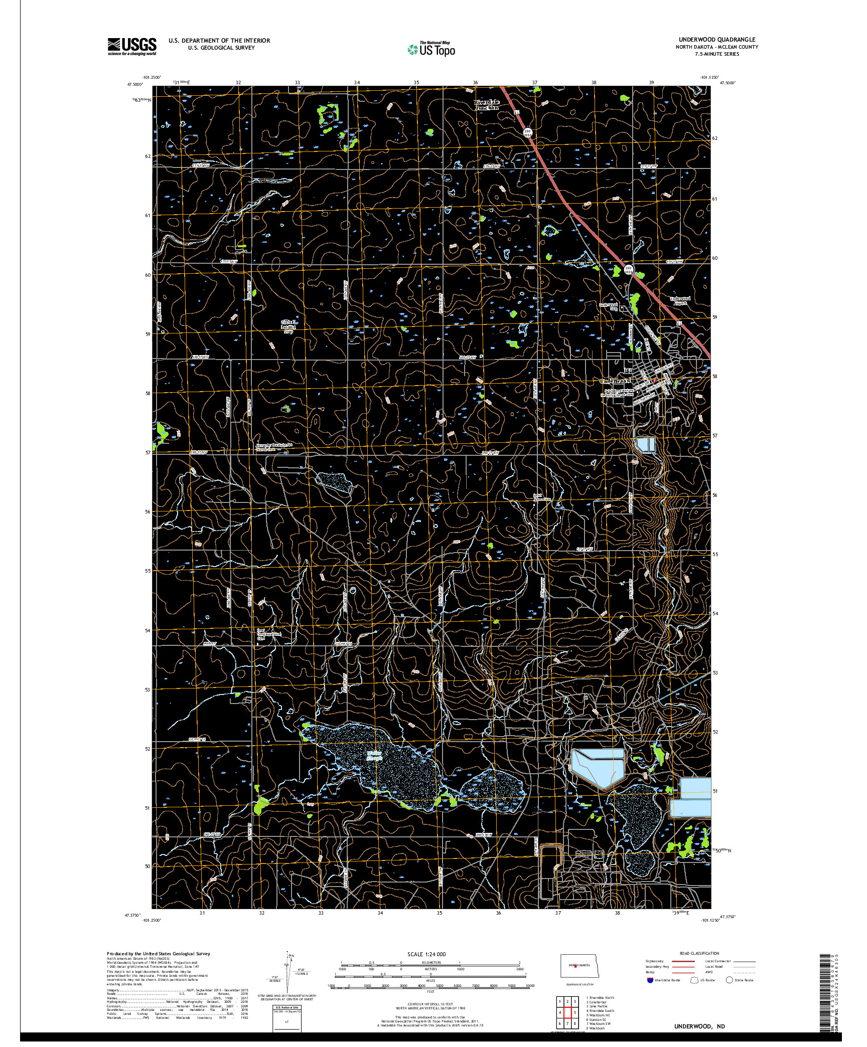 USGS US TOPO 7.5-MINUTE MAP FOR UNDERWOOD, ND 2018