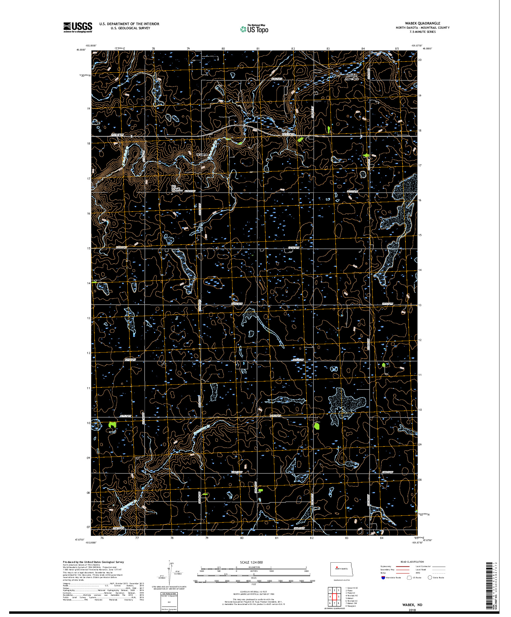USGS US TOPO 7.5-MINUTE MAP FOR WABEK, ND 2018