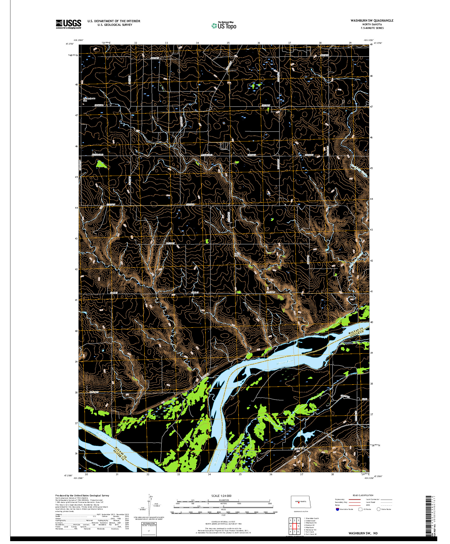 USGS US TOPO 7.5-MINUTE MAP FOR WASHBURN SW, ND 2018