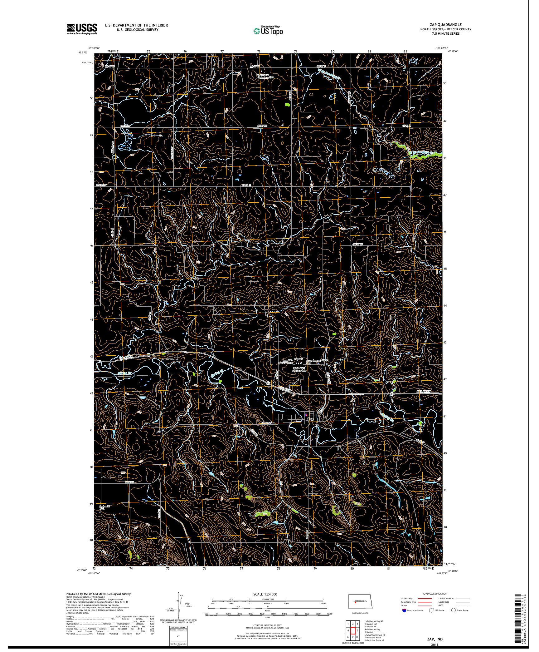 USGS US TOPO 7.5-MINUTE MAP FOR ZAP, ND 2018