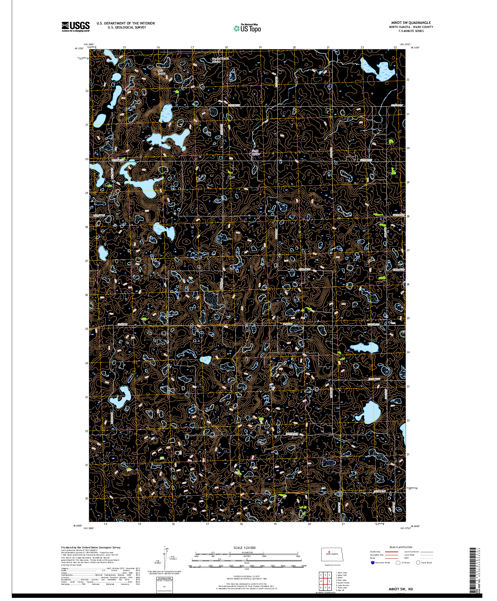 USGS US TOPO 7.5-MINUTE MAP FOR MINOT SW, ND 2018