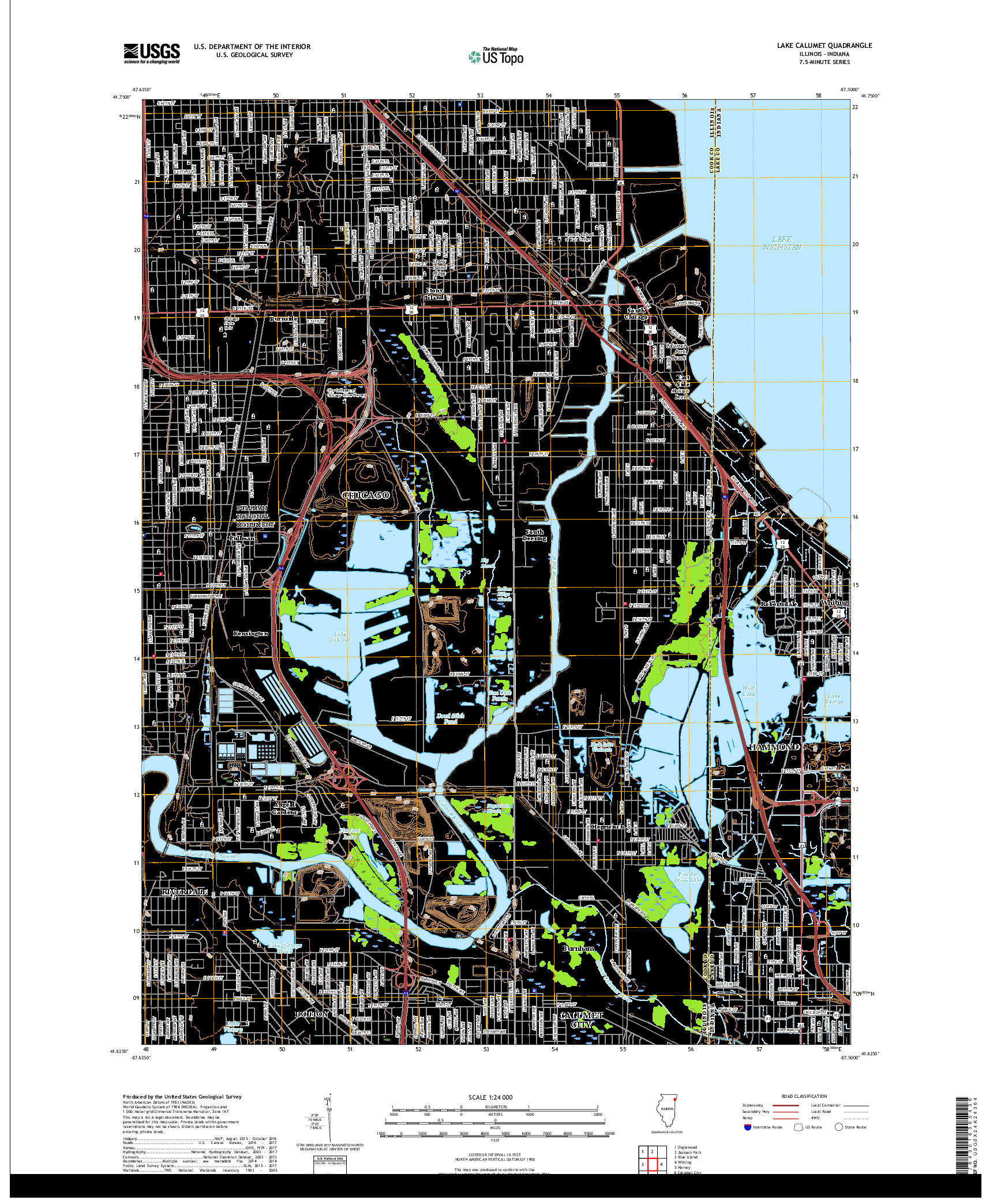 USGS US TOPO 7.5-MINUTE MAP FOR LAKE CALUMET, IL,IN 2018