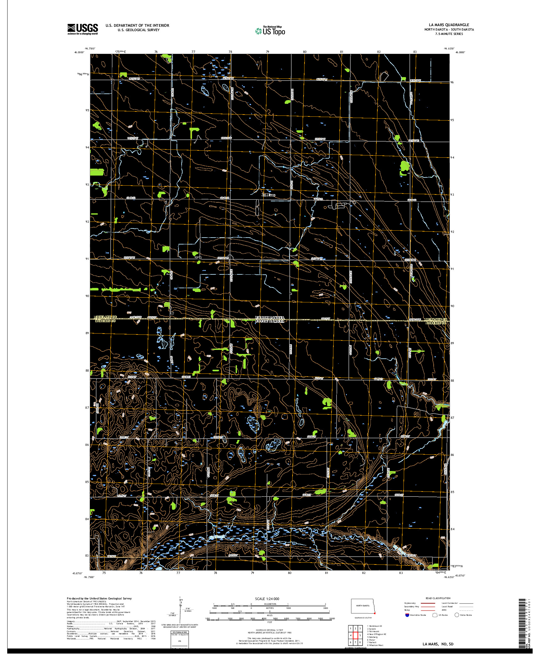 USGS US TOPO 7.5-MINUTE MAP FOR LA MARS, ND,SD 2018