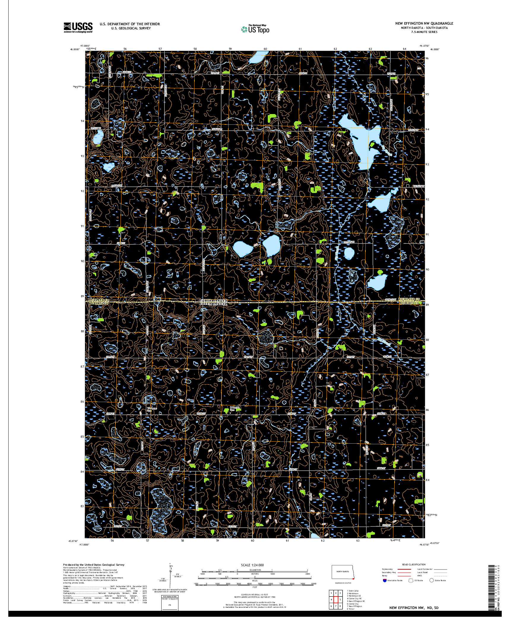 USGS US TOPO 7.5-MINUTE MAP FOR NEW EFFINGTON NW, ND,SD 2018