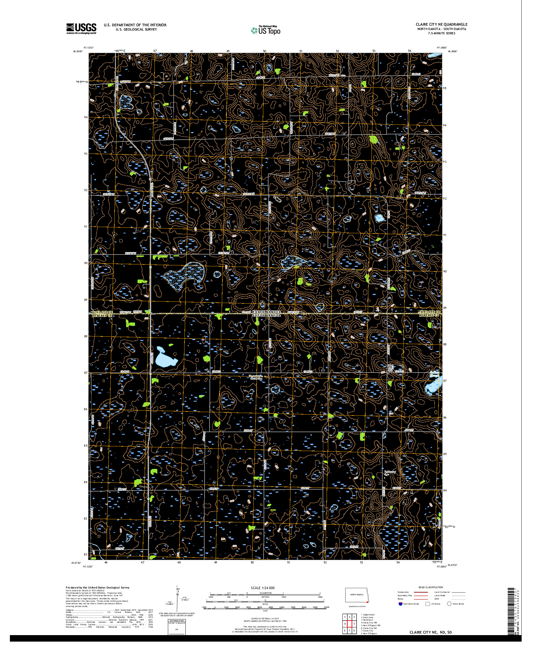 USGS US TOPO 7.5-MINUTE MAP FOR CLAIRE CITY NE, ND,SD 2018