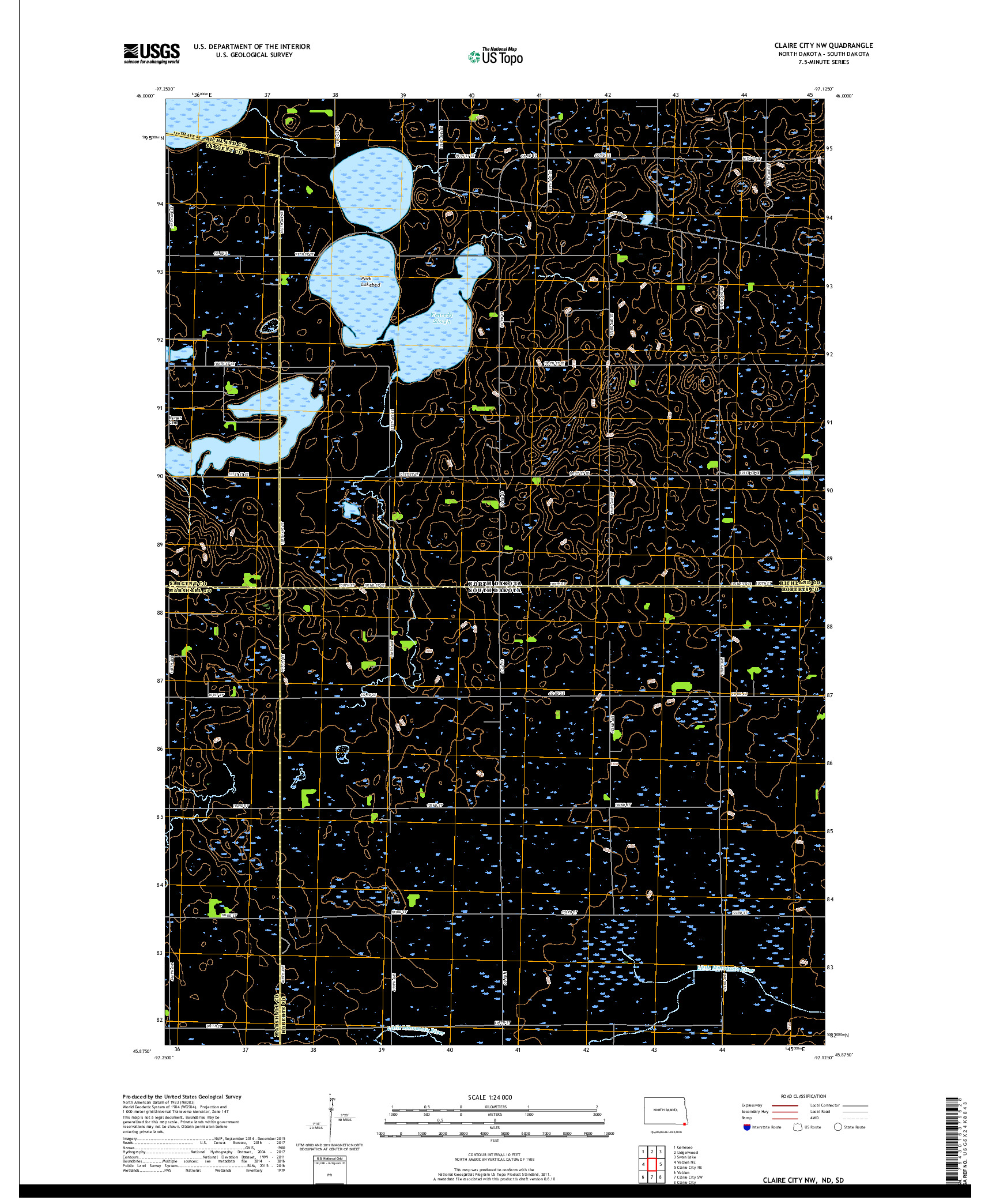 USGS US TOPO 7.5-MINUTE MAP FOR CLAIRE CITY NW, ND,SD 2018