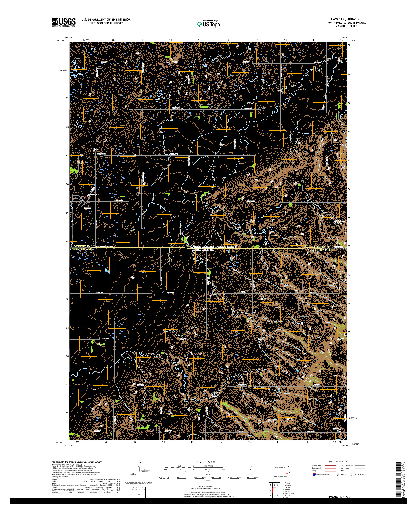 USGS US TOPO 7.5-MINUTE MAP FOR HAVANA, ND,SD 2018