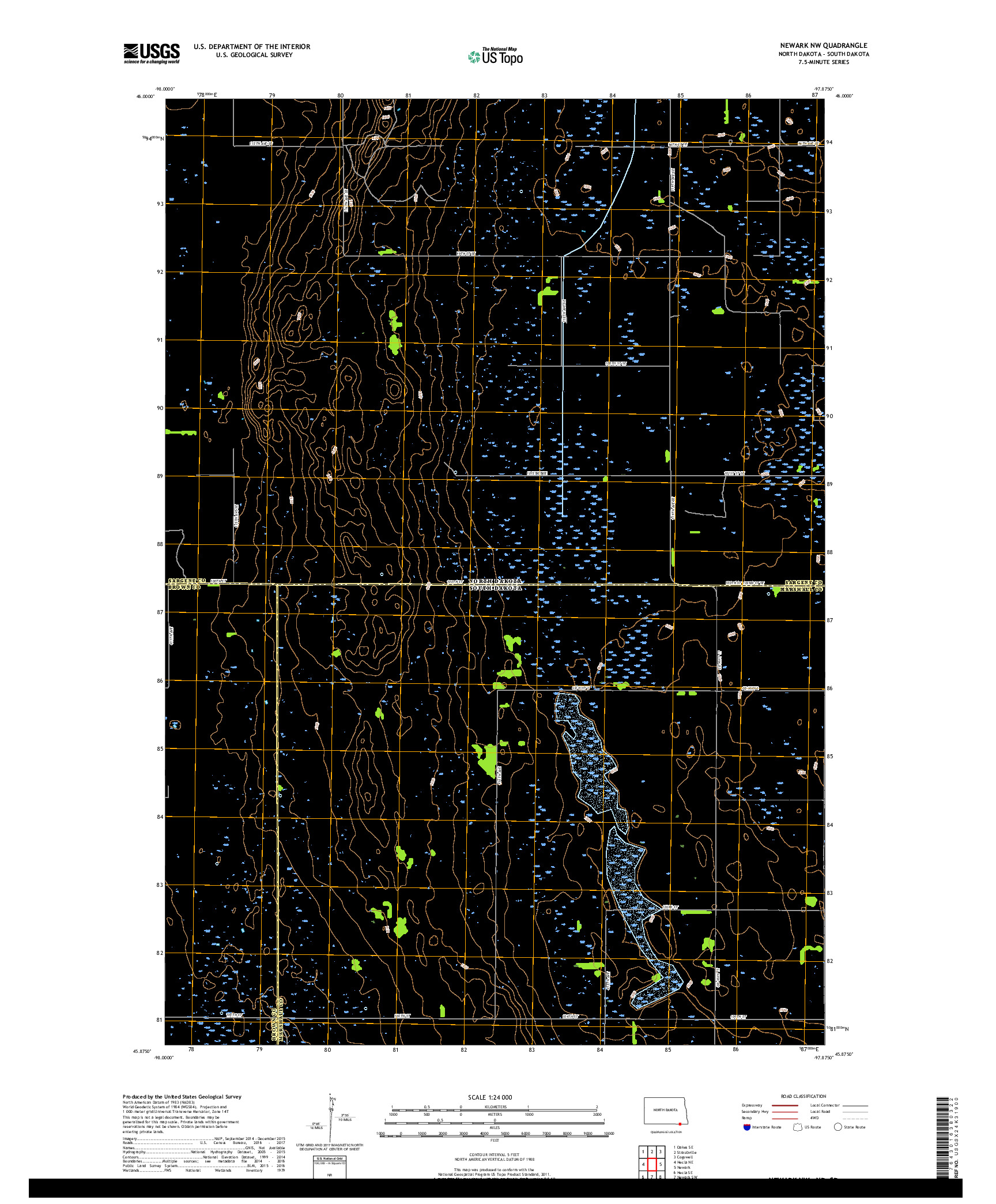 USGS US TOPO 7.5-MINUTE MAP FOR NEWARK NW, ND,SD 2018