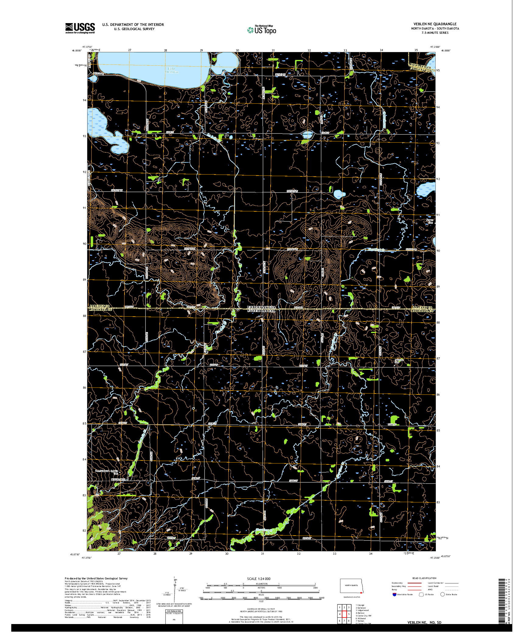 USGS US TOPO 7.5-MINUTE MAP FOR VEBLEN NE, ND,SD 2018