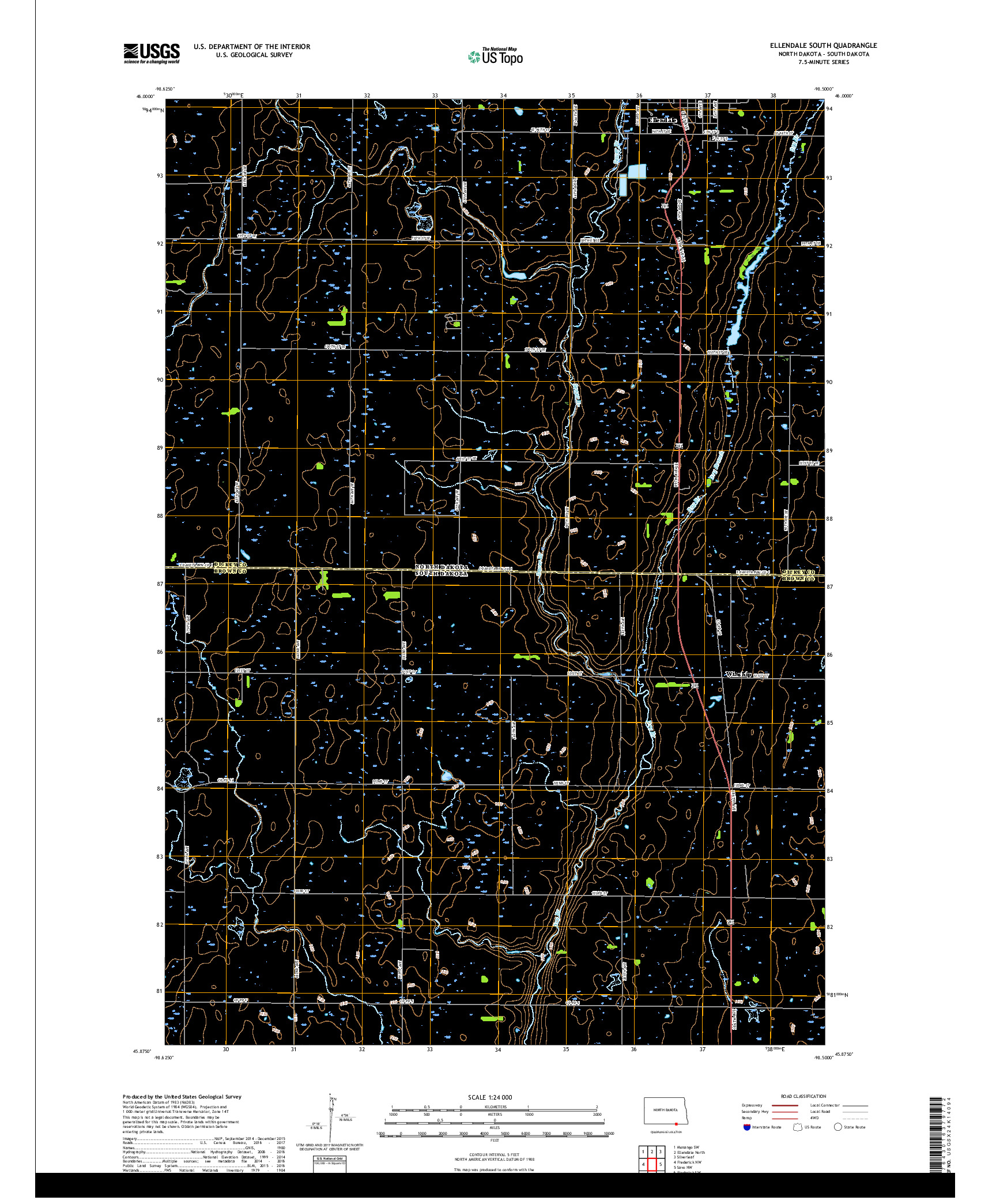 USGS US TOPO 7.5-MINUTE MAP FOR ELLENDALE SOUTH, ND,SD 2018