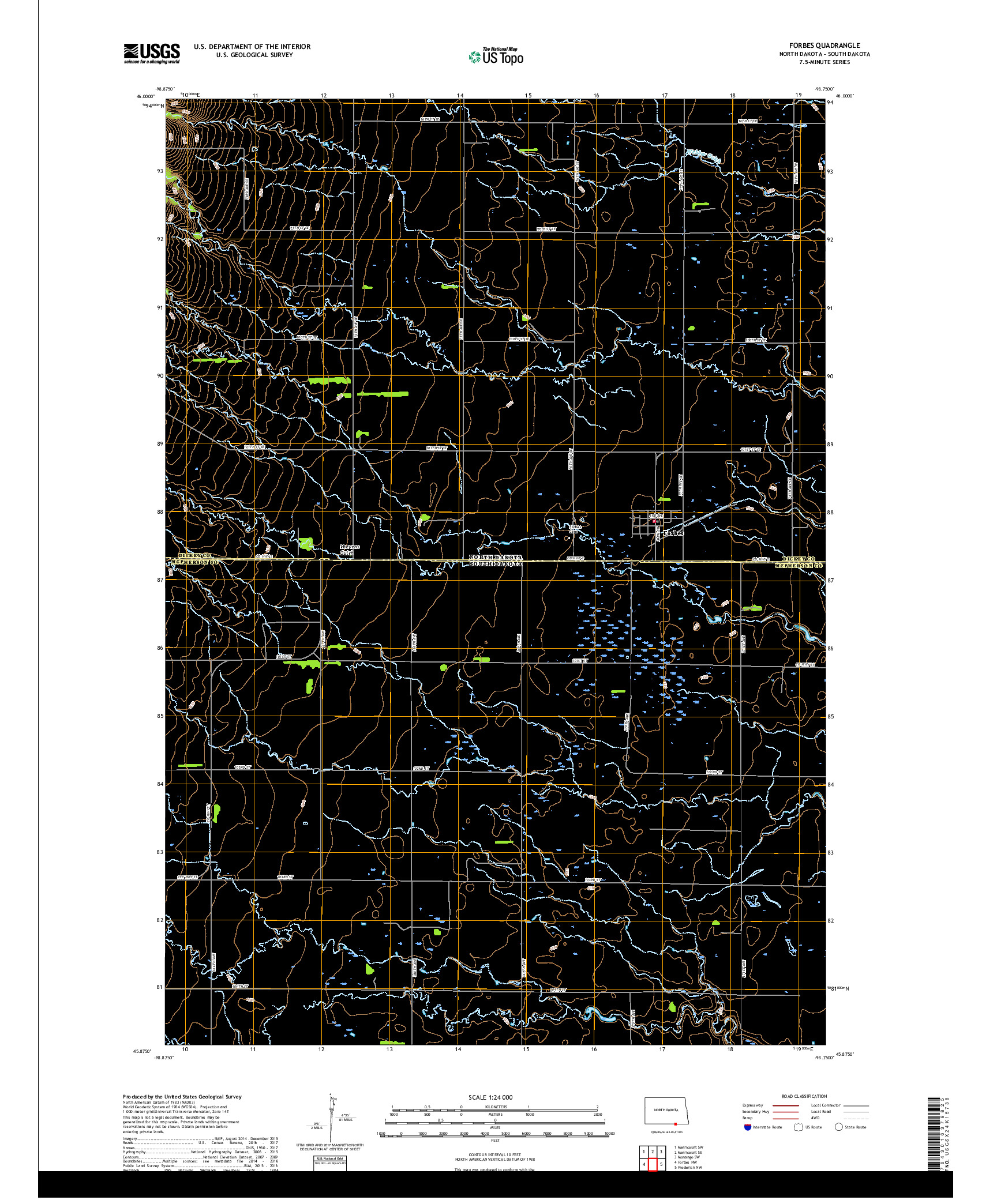 USGS US TOPO 7.5-MINUTE MAP FOR FORBES, ND,SD 2018