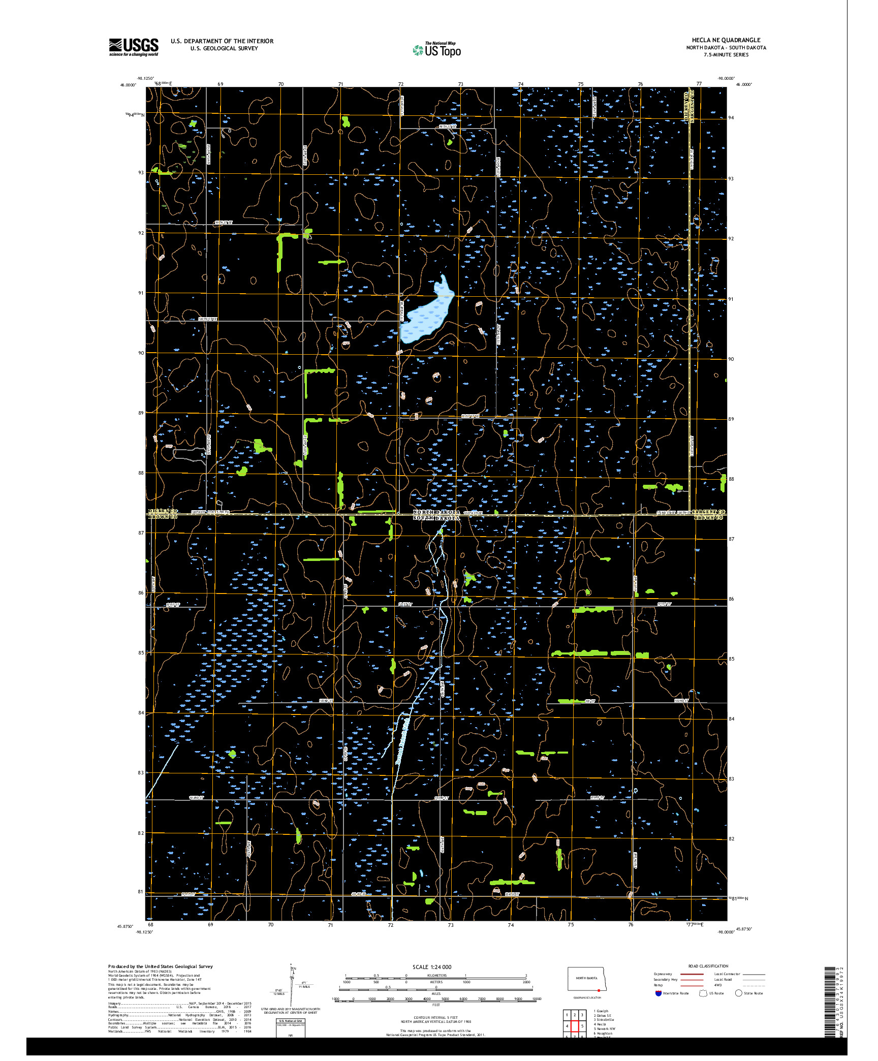 USGS US TOPO 7.5-MINUTE MAP FOR HECLA NE, ND,SD 2018