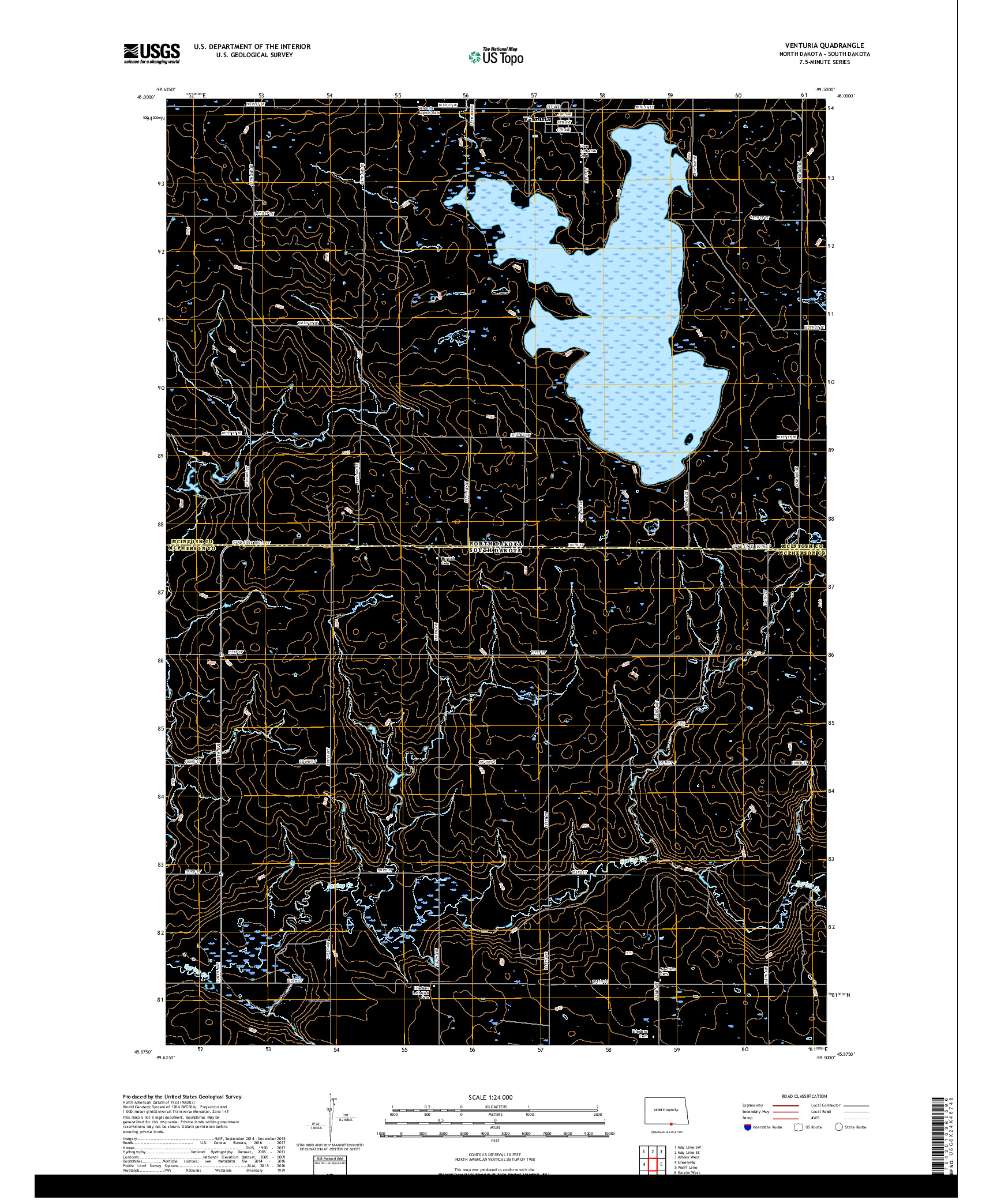 USGS US TOPO 7.5-MINUTE MAP FOR VENTURIA, ND,SD 2018