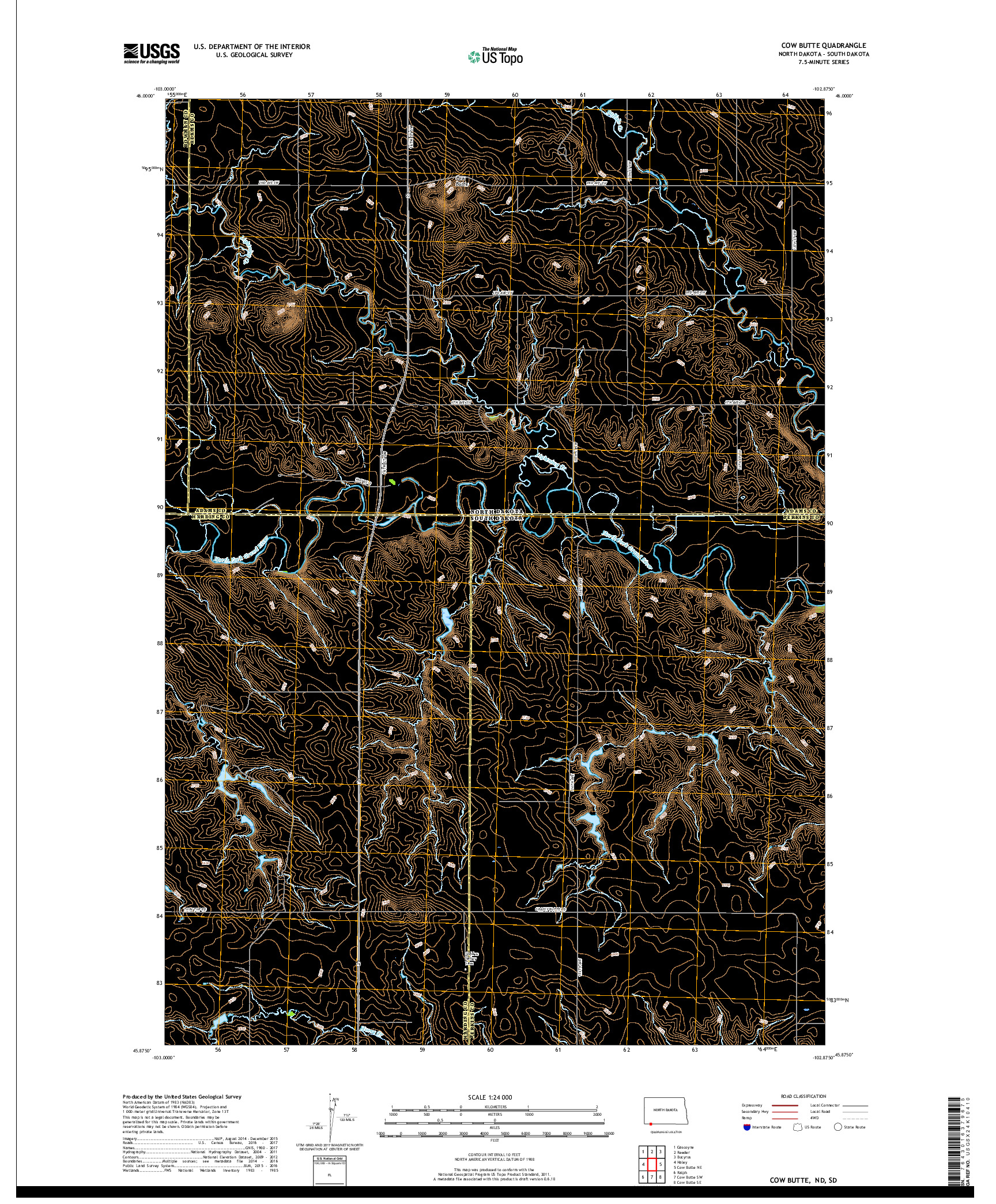 USGS US TOPO 7.5-MINUTE MAP FOR COW BUTTE, ND,SD 2018