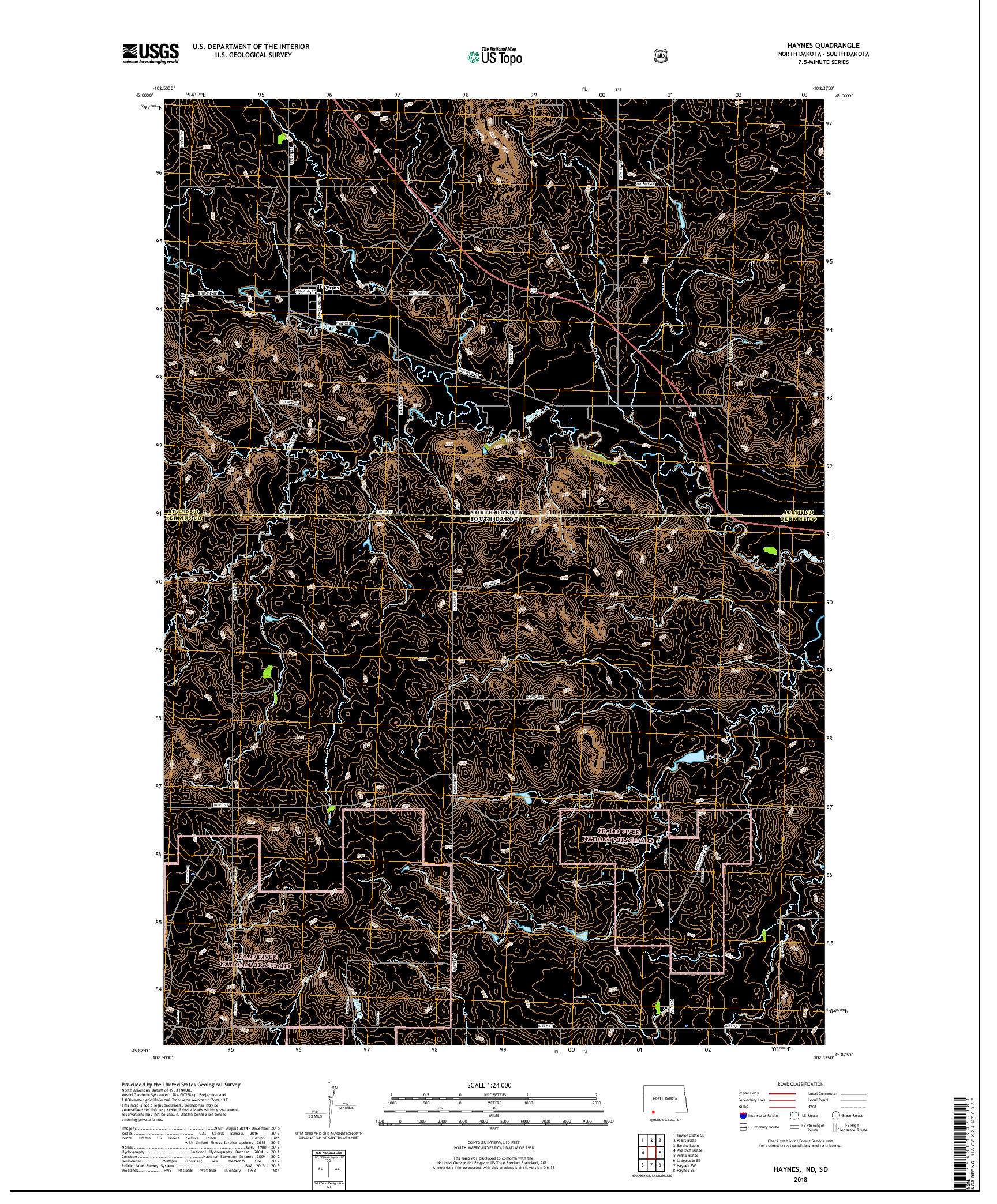USGS US TOPO 7.5-MINUTE MAP FOR HAYNES, ND,SD 2018