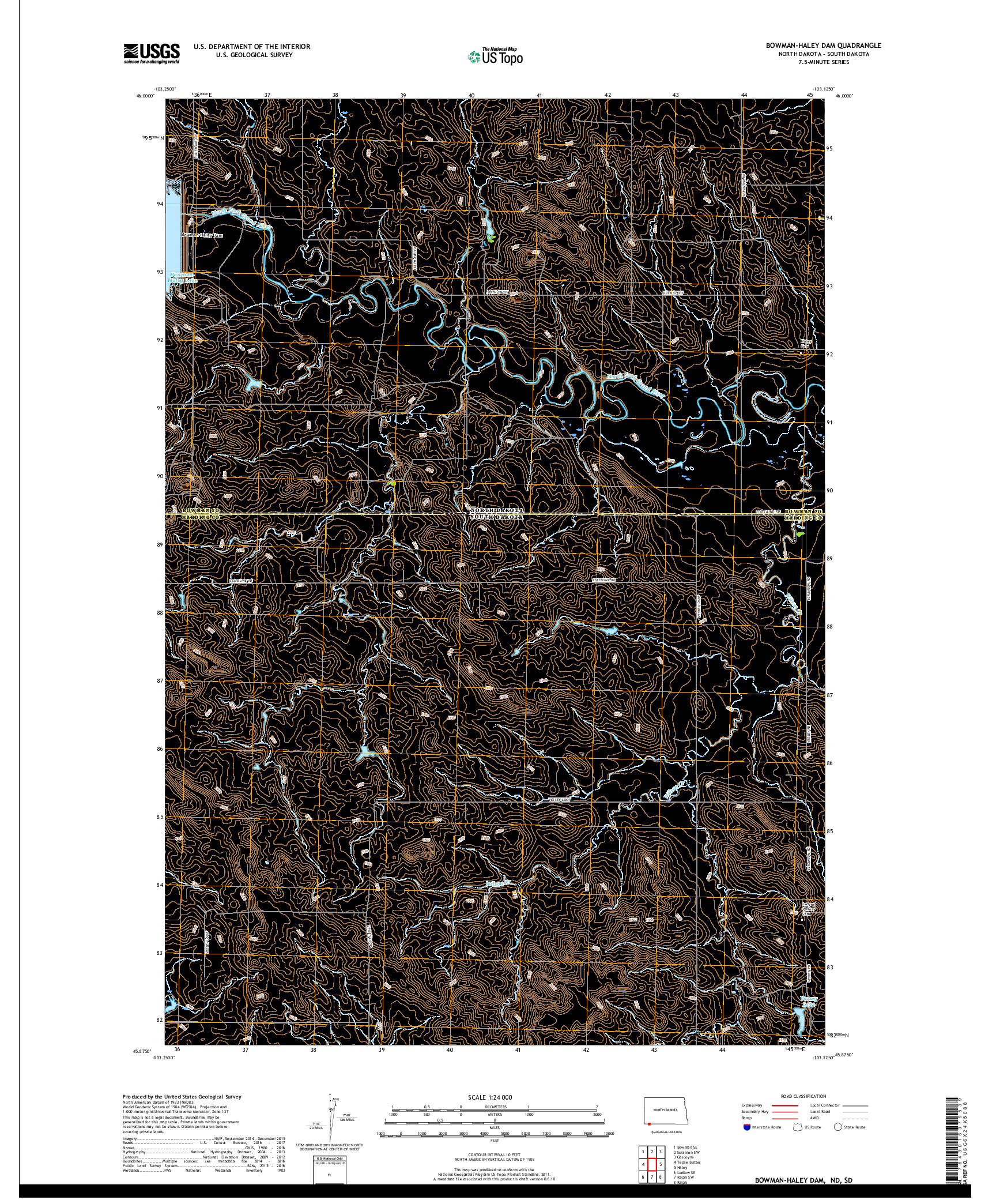 USGS US TOPO 7.5-MINUTE MAP FOR BOWMAN-HALEY DAM, ND,SD 2018