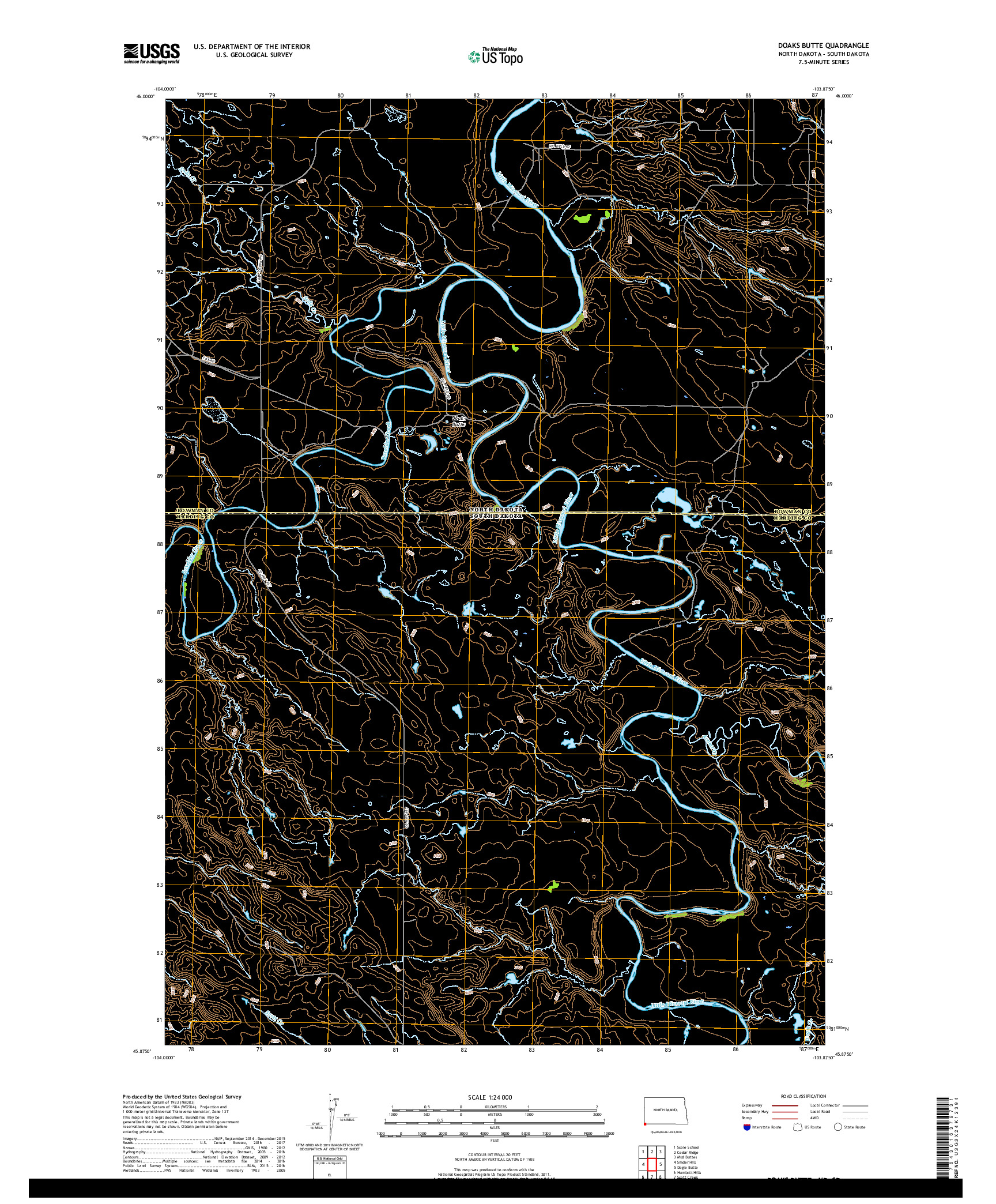 USGS US TOPO 7.5-MINUTE MAP FOR DOAKS BUTTE, ND,SD 2018