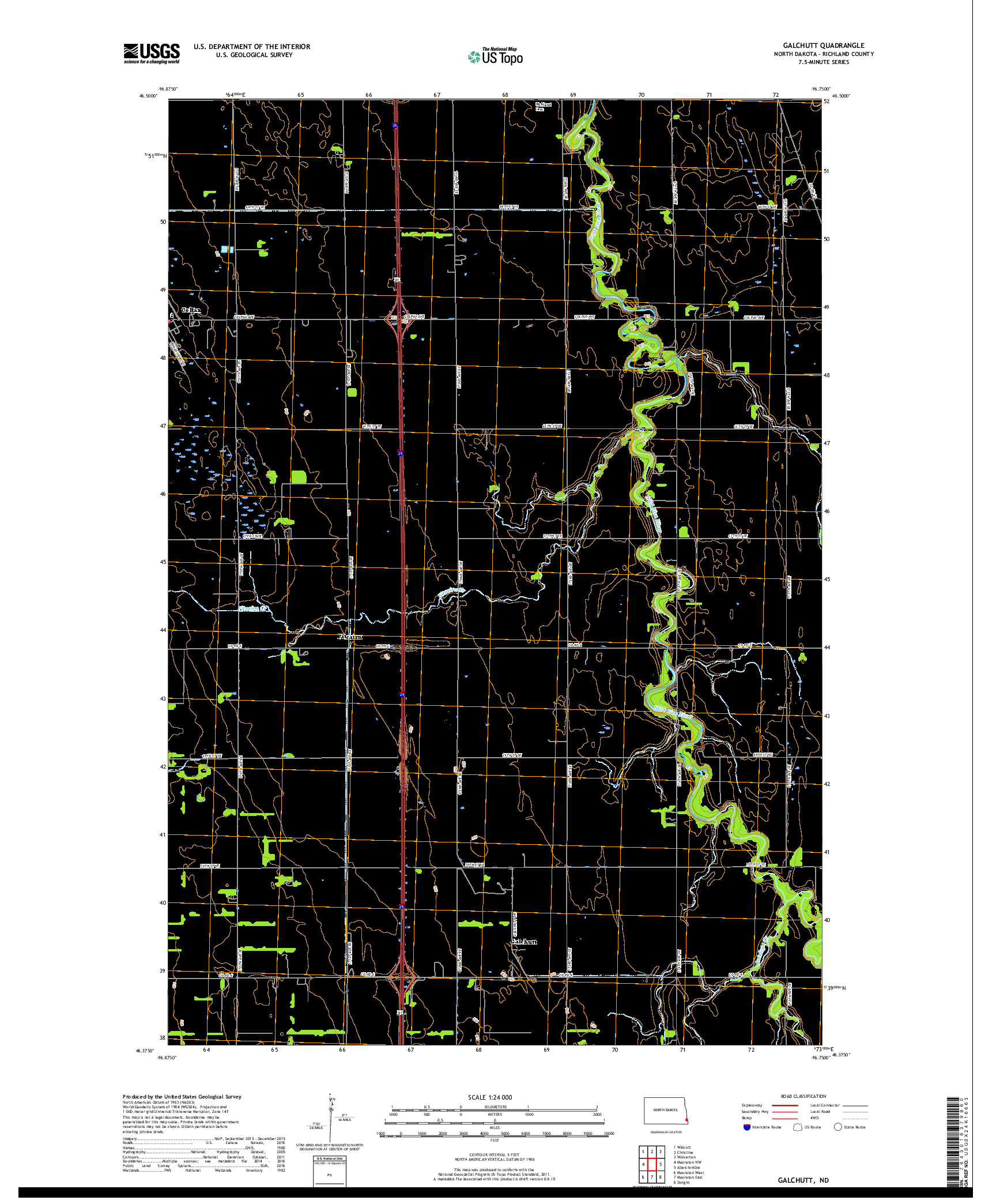 USGS US TOPO 7.5-MINUTE MAP FOR GALCHUTT, ND 2018