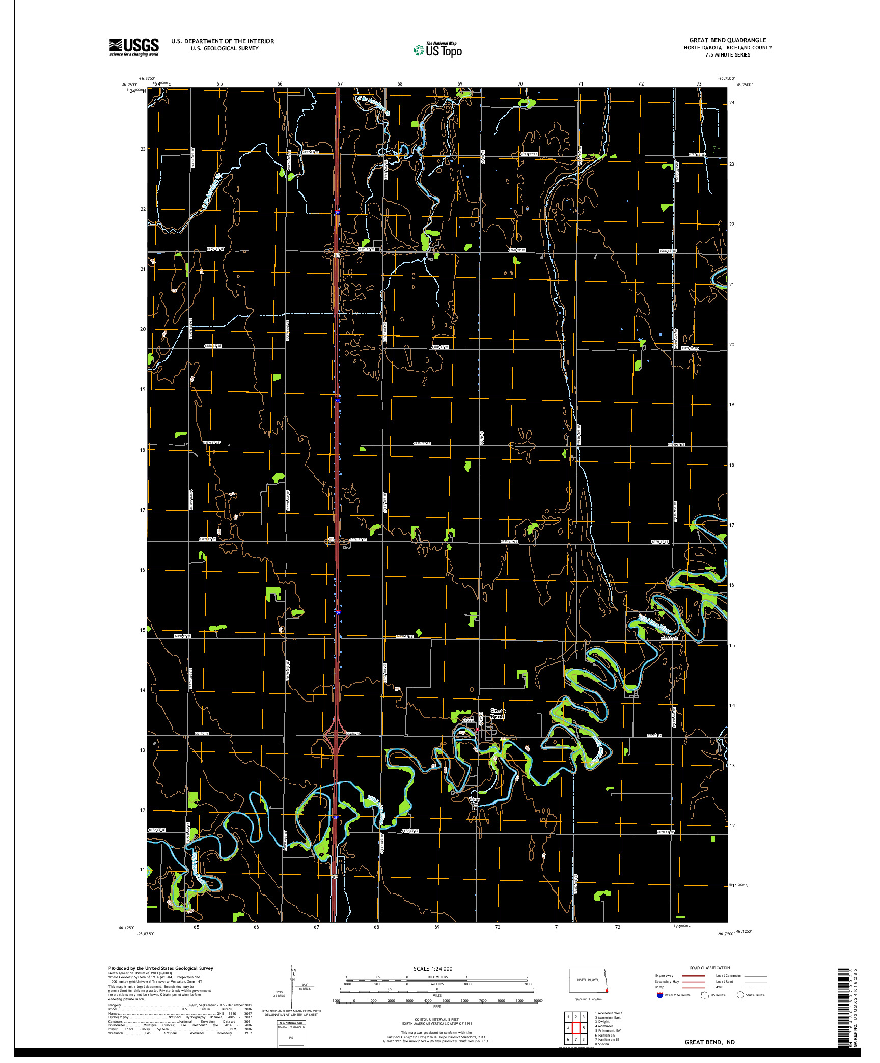 USGS US TOPO 7.5-MINUTE MAP FOR GREAT BEND, ND 2018