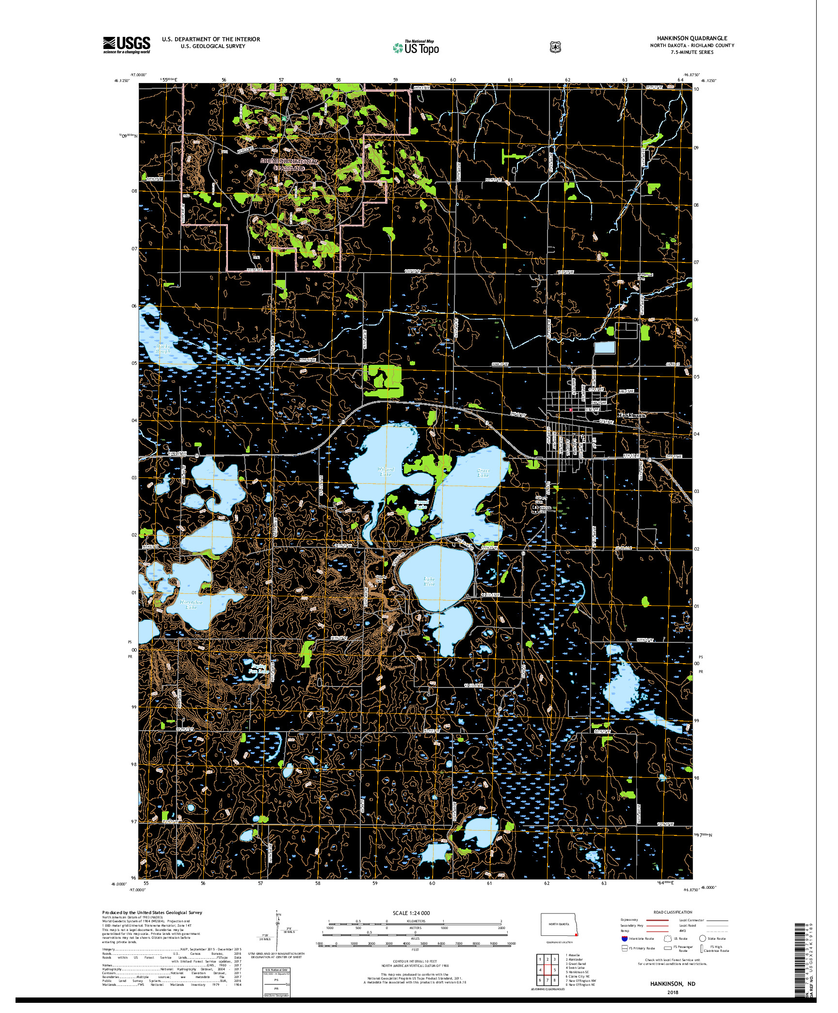 USGS US TOPO 7.5-MINUTE MAP FOR HANKINSON, ND 2018