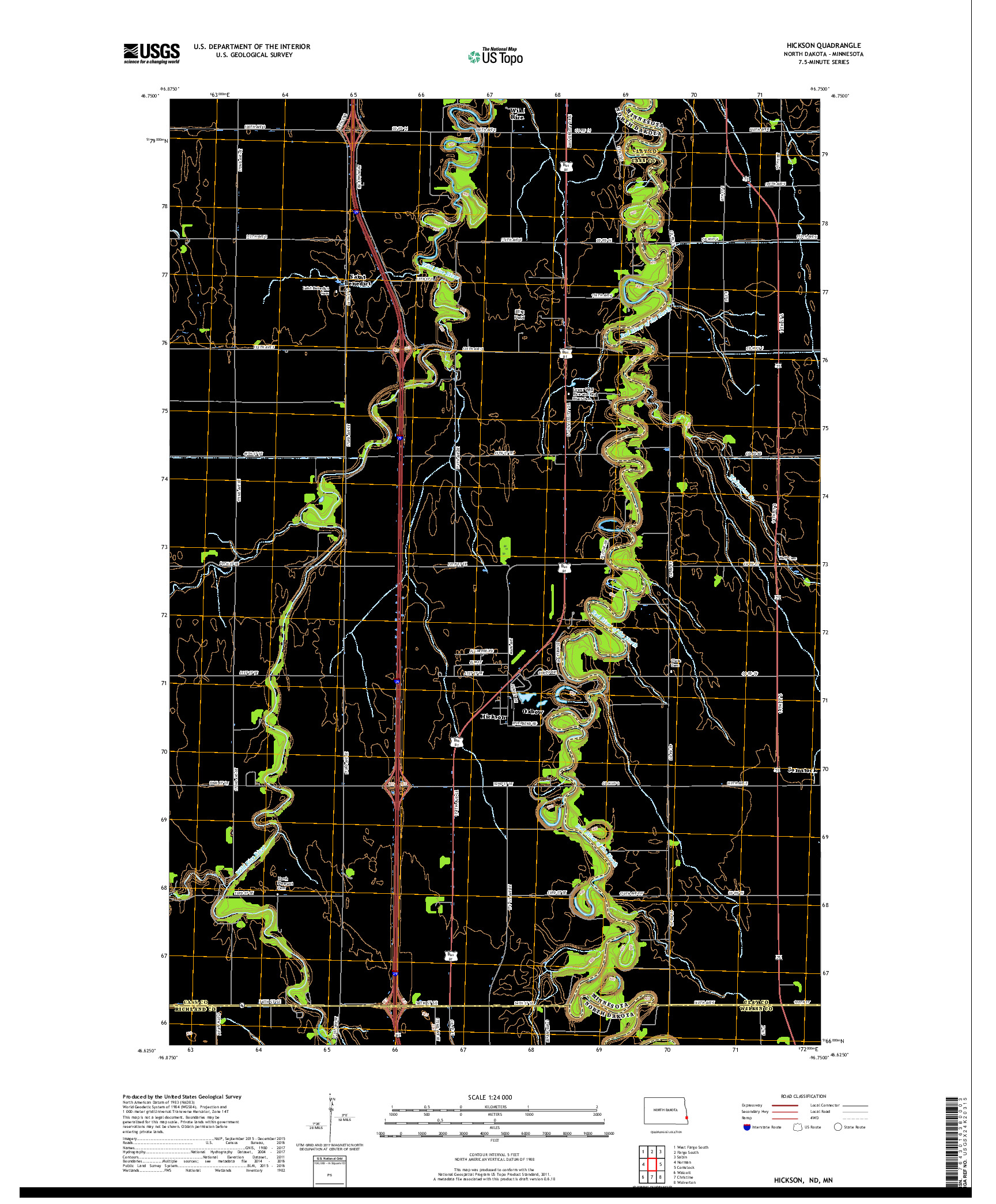 USGS US TOPO 7.5-MINUTE MAP FOR HICKSON, ND,MN 2018