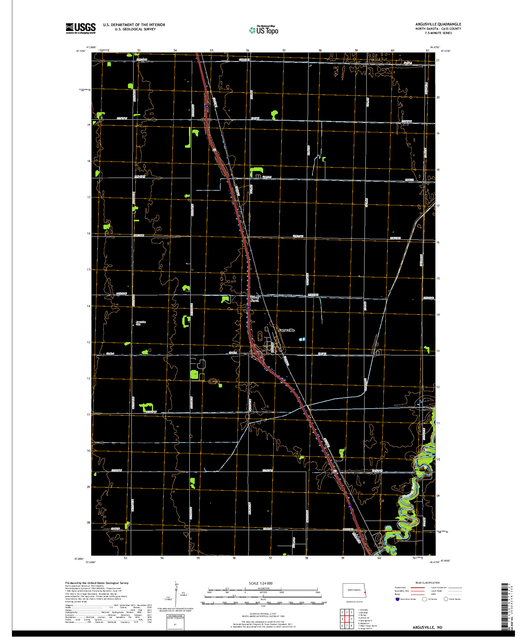 USGS US TOPO 7.5-MINUTE MAP FOR ARGUSVILLE, ND 2018