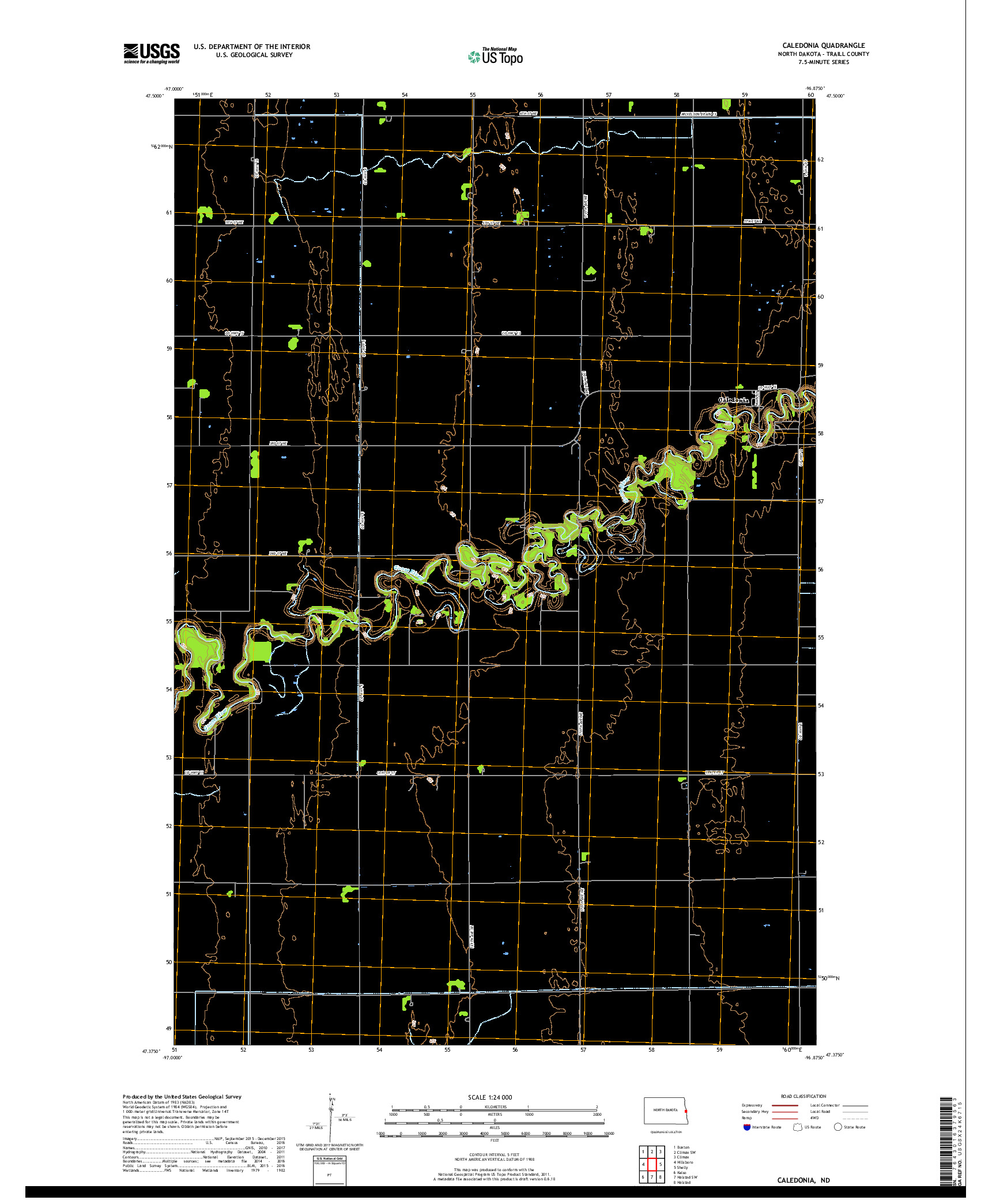 USGS US TOPO 7.5-MINUTE MAP FOR CALEDONIA, ND 2018