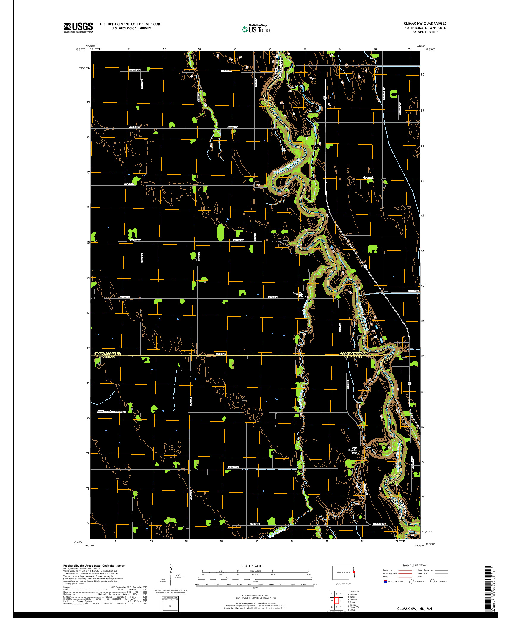 USGS US TOPO 7.5-MINUTE MAP FOR CLIMAX NW, ND,MN 2018